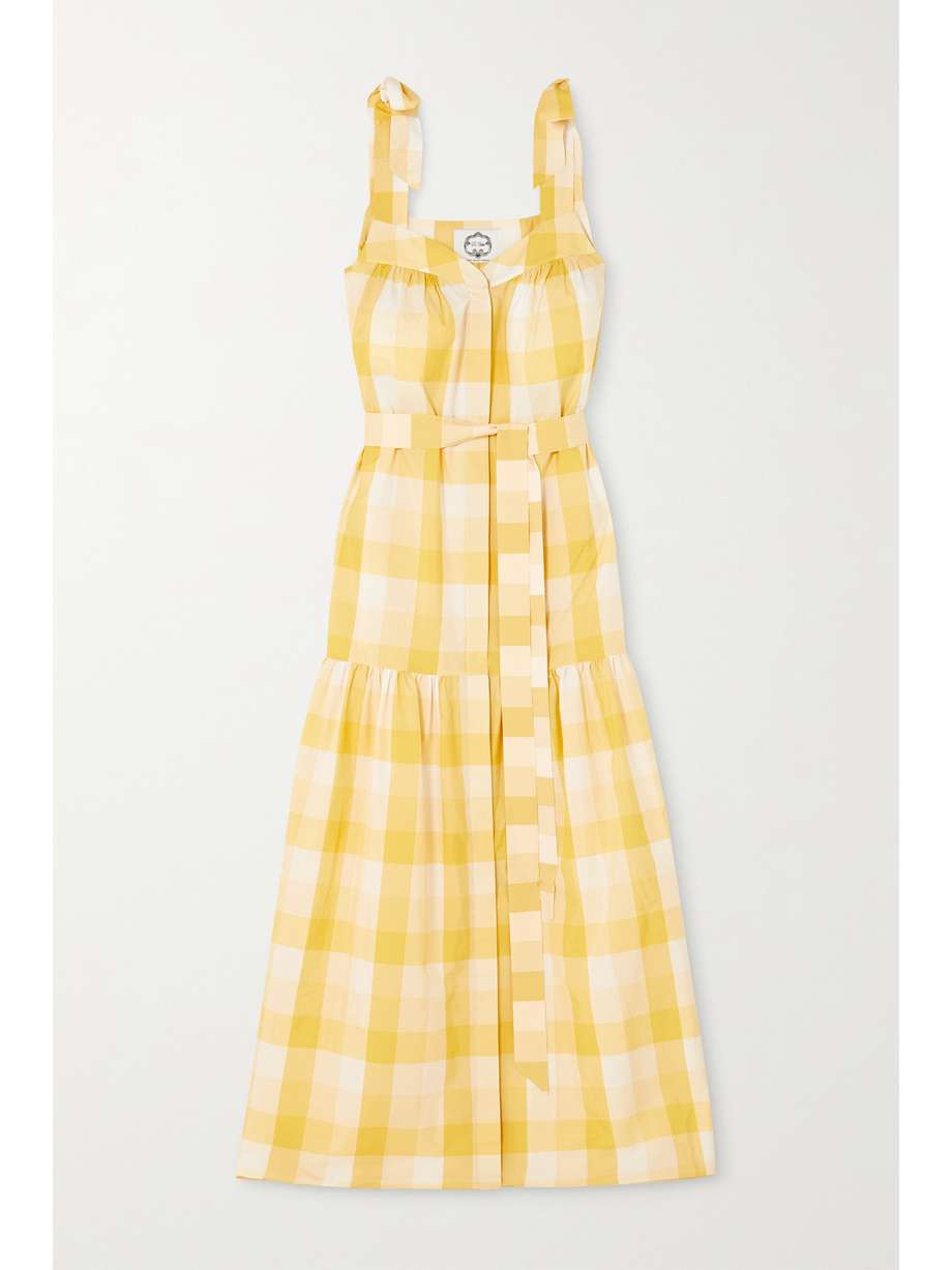 Yellow Delphine belted tiered checked cotton and silk-blend maxi dress | EVI GRINTELA | NET-A-PORTER
