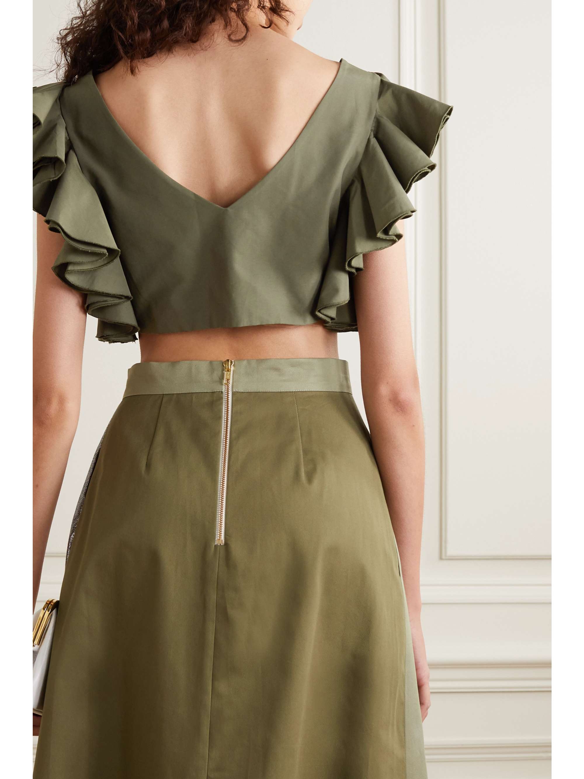 ARTCLUB Le Cercle cropped ruffled cotton and silk-blend faille top