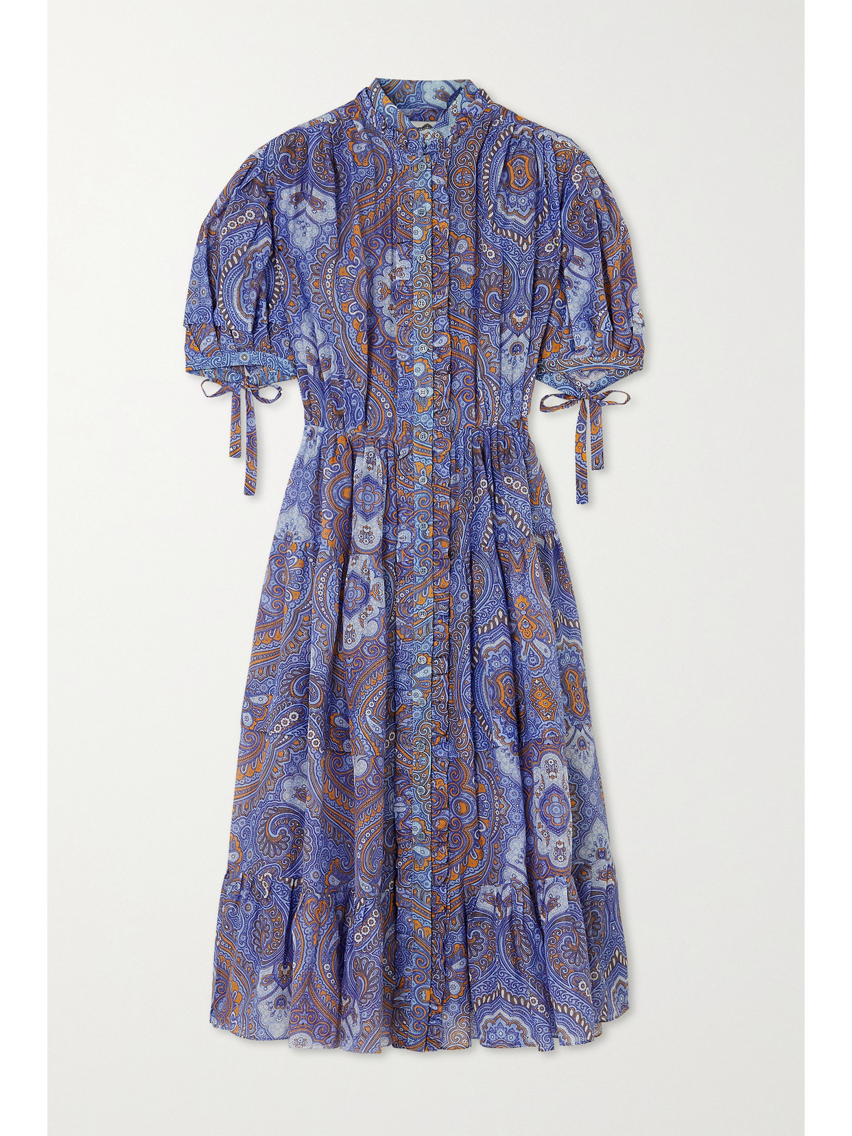 EVI GRINTELA - Oasis Ruffled Paisley-print Cotton And Silk-blend Voile Midi Dress - Blue