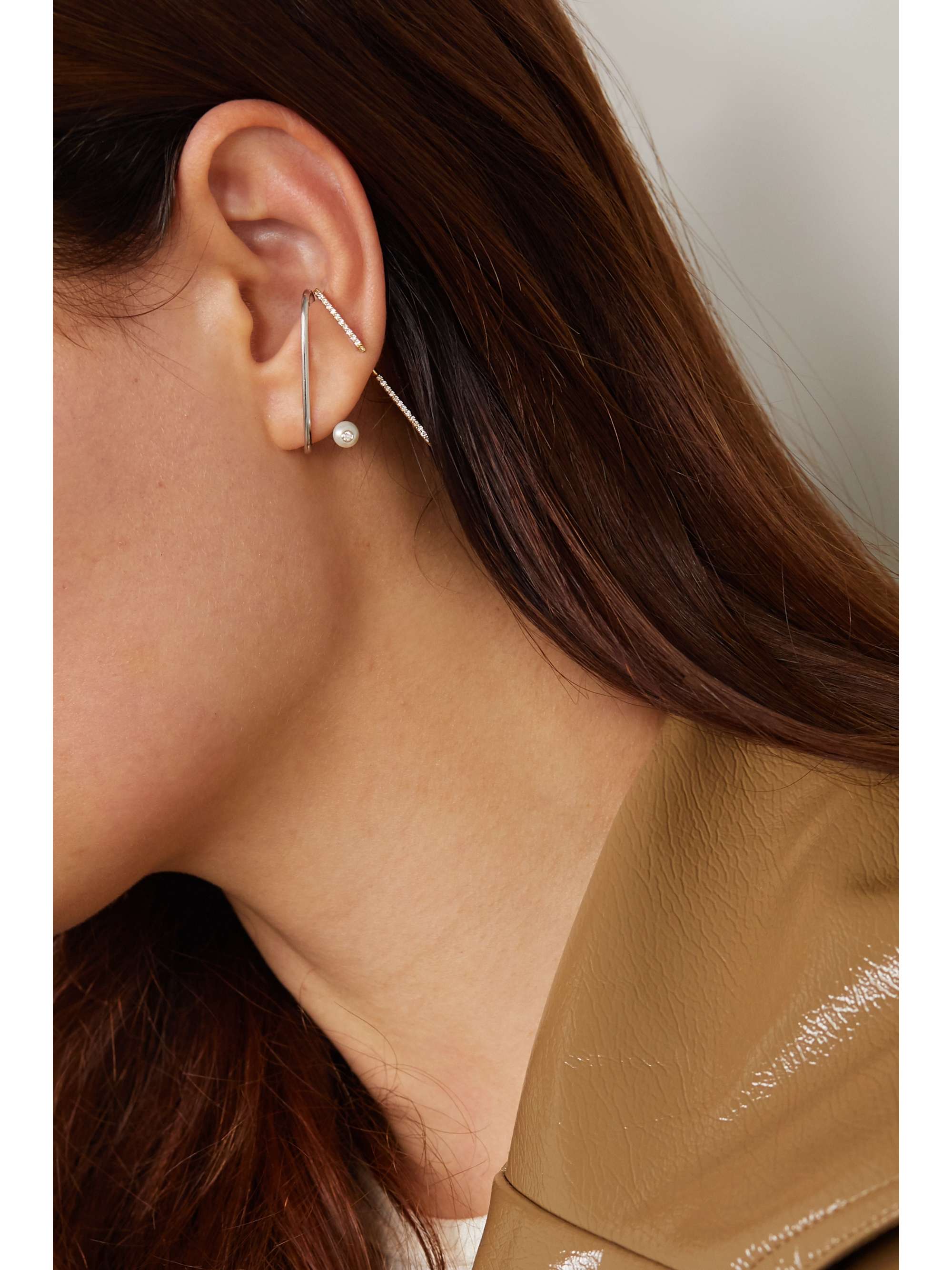 KATKIM Crescendo Flare white gold, pearl and diamond earring