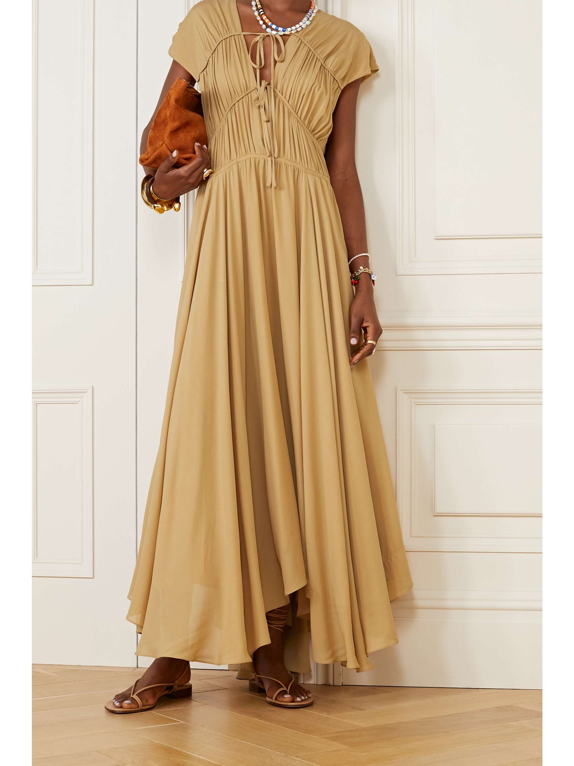 TOVE Flores gathered silk-georgette maxi dress