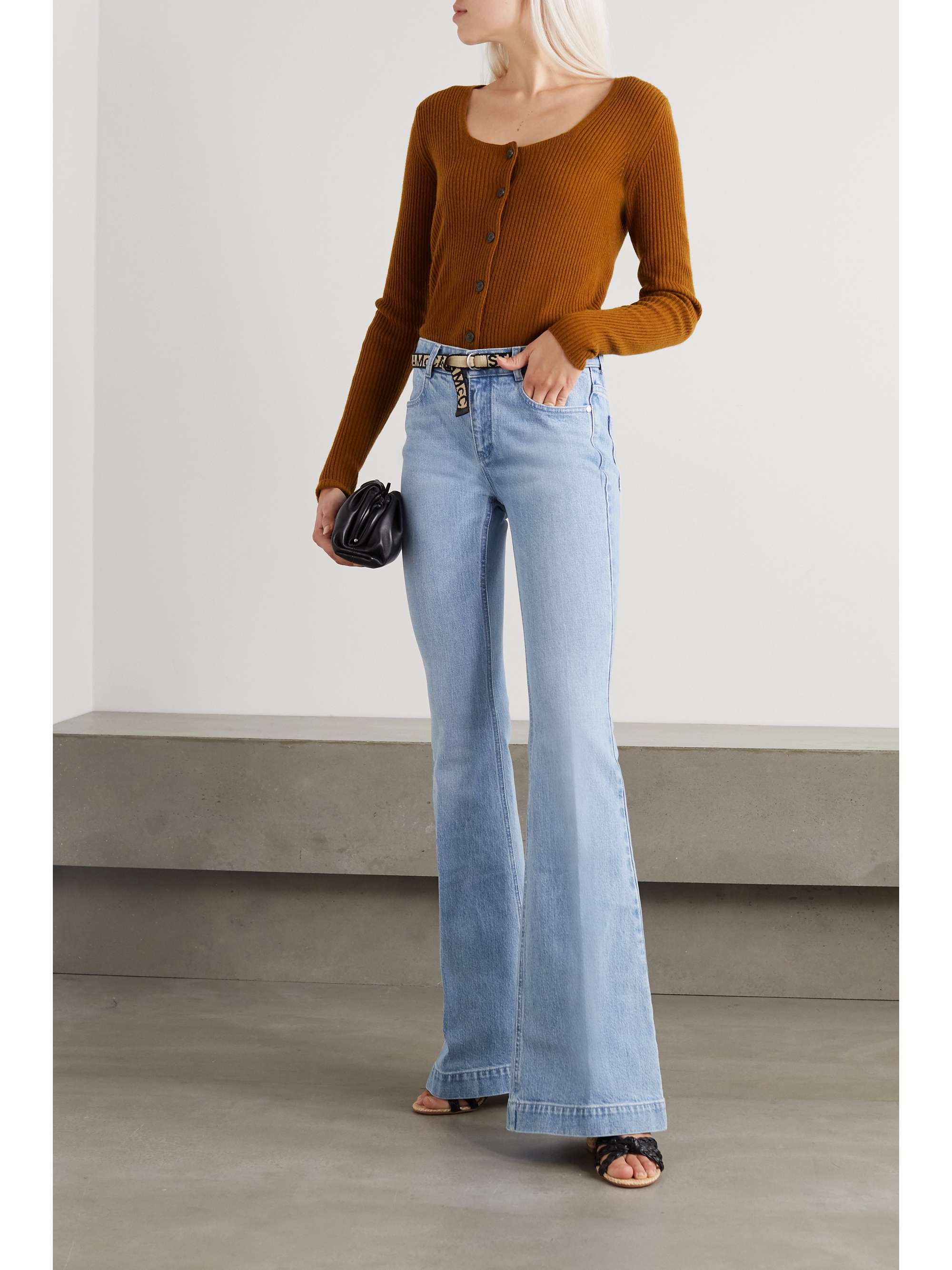 Light denim Salt & Pepper belted mid-rise flared jeans | STELLA 