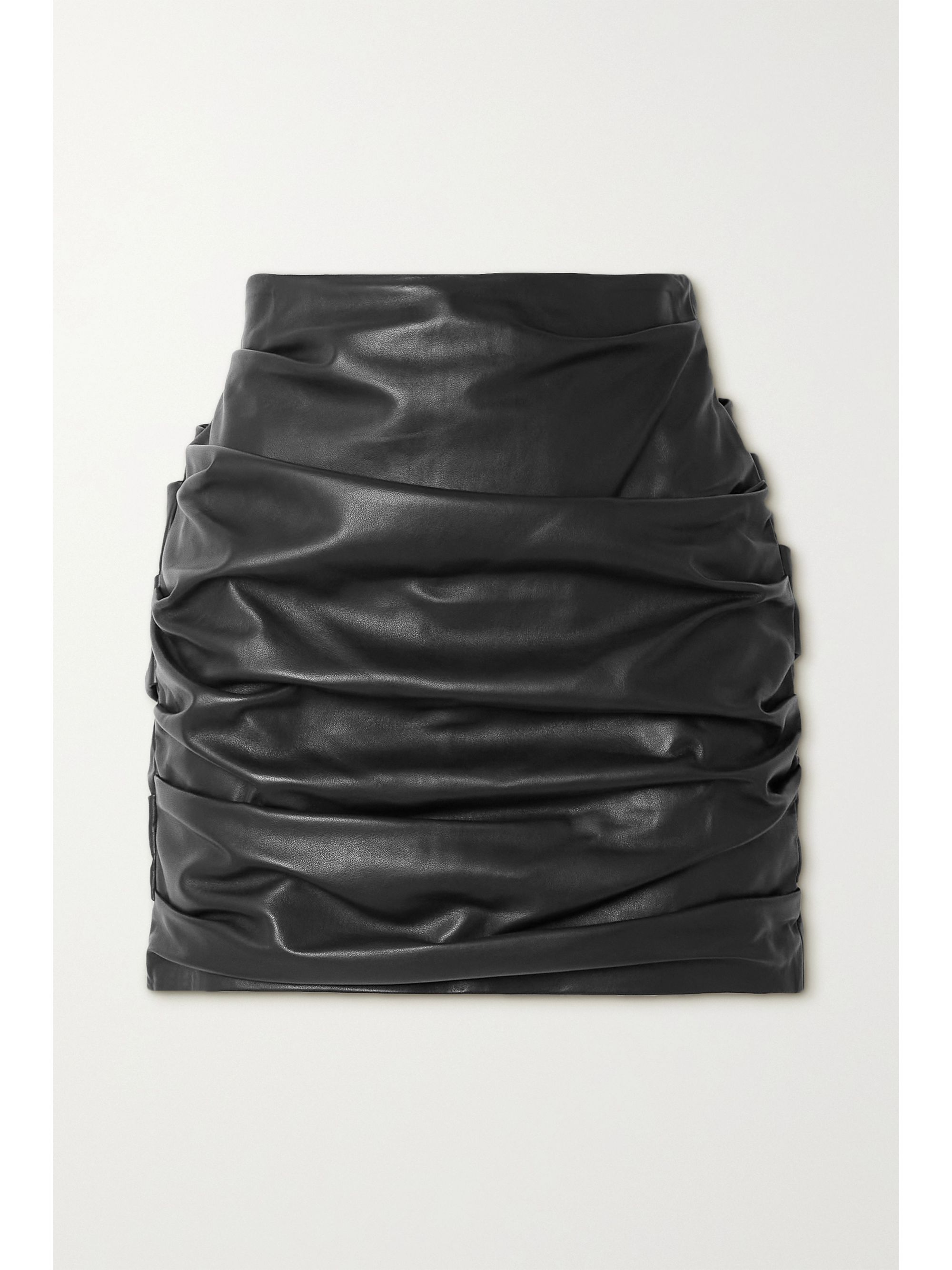 black ruched leather skirt