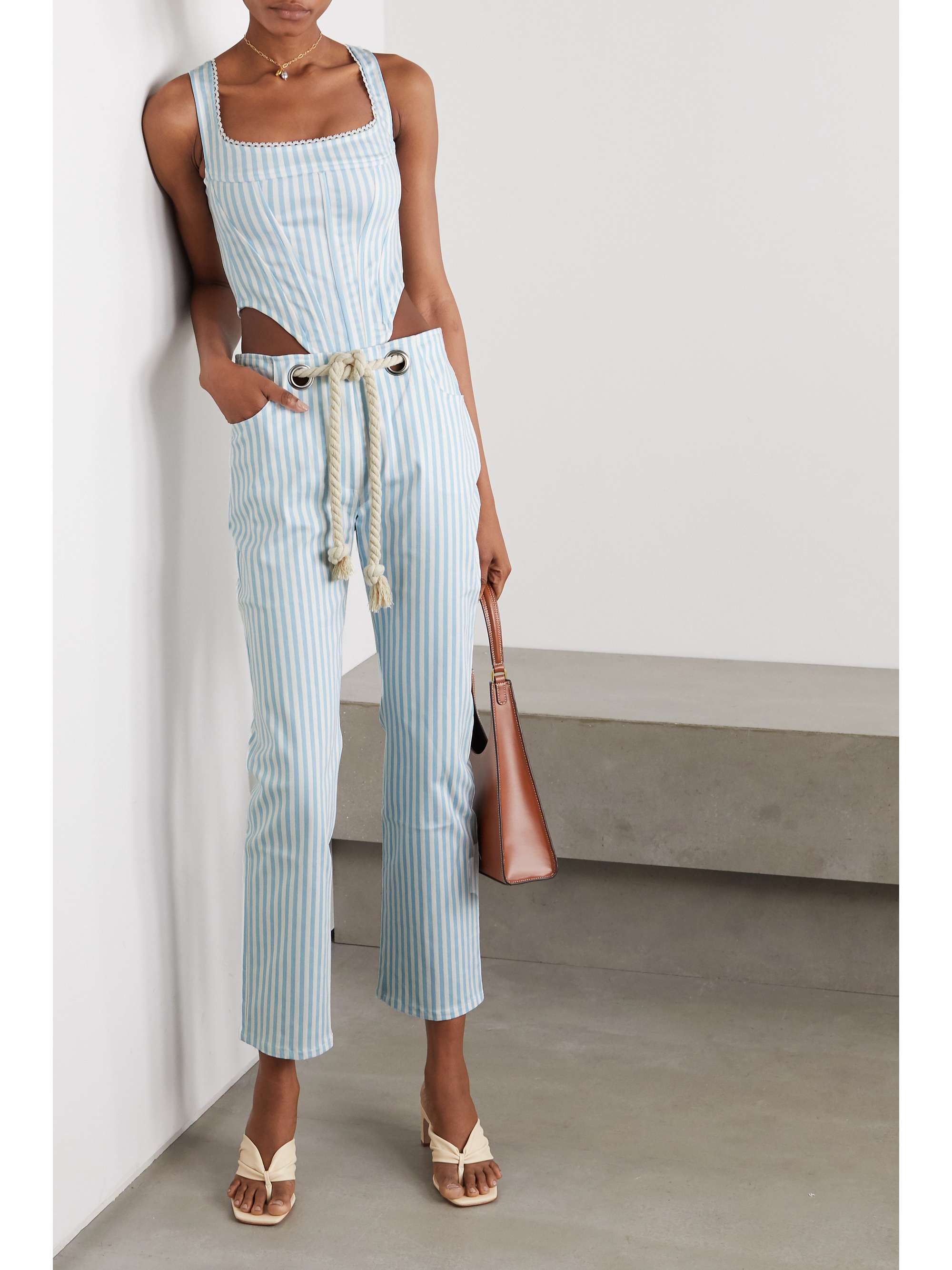 MIAOU Tommy cropped belted striped straight-leg jeans | NET-A-PORTER QA