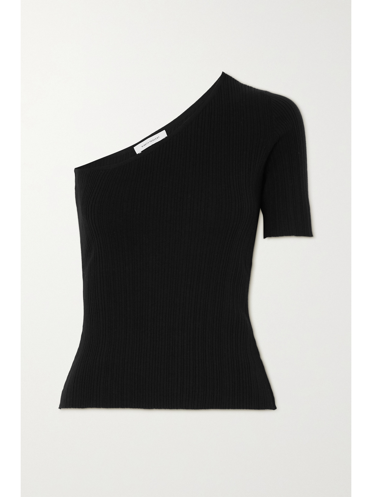 Ninety Percent One-sleeve Ribbed Tencel-blend Top - Black