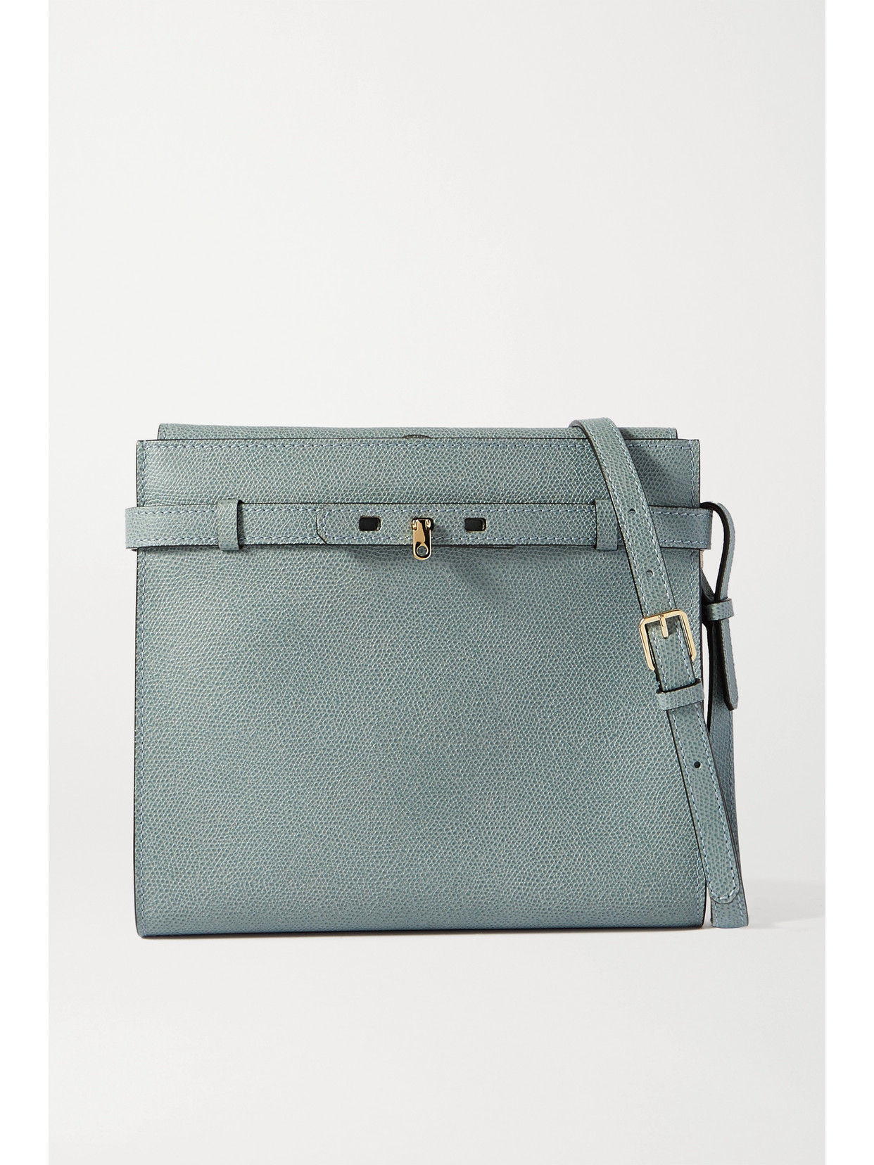 Valextra Brera B-tracollina Textured-leather Shoulder Bag In Blue
