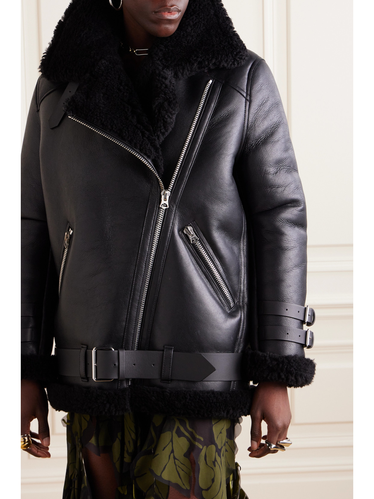 Shop Acne Studios Velocite Leather-trimmed Shearling Jacket In Black