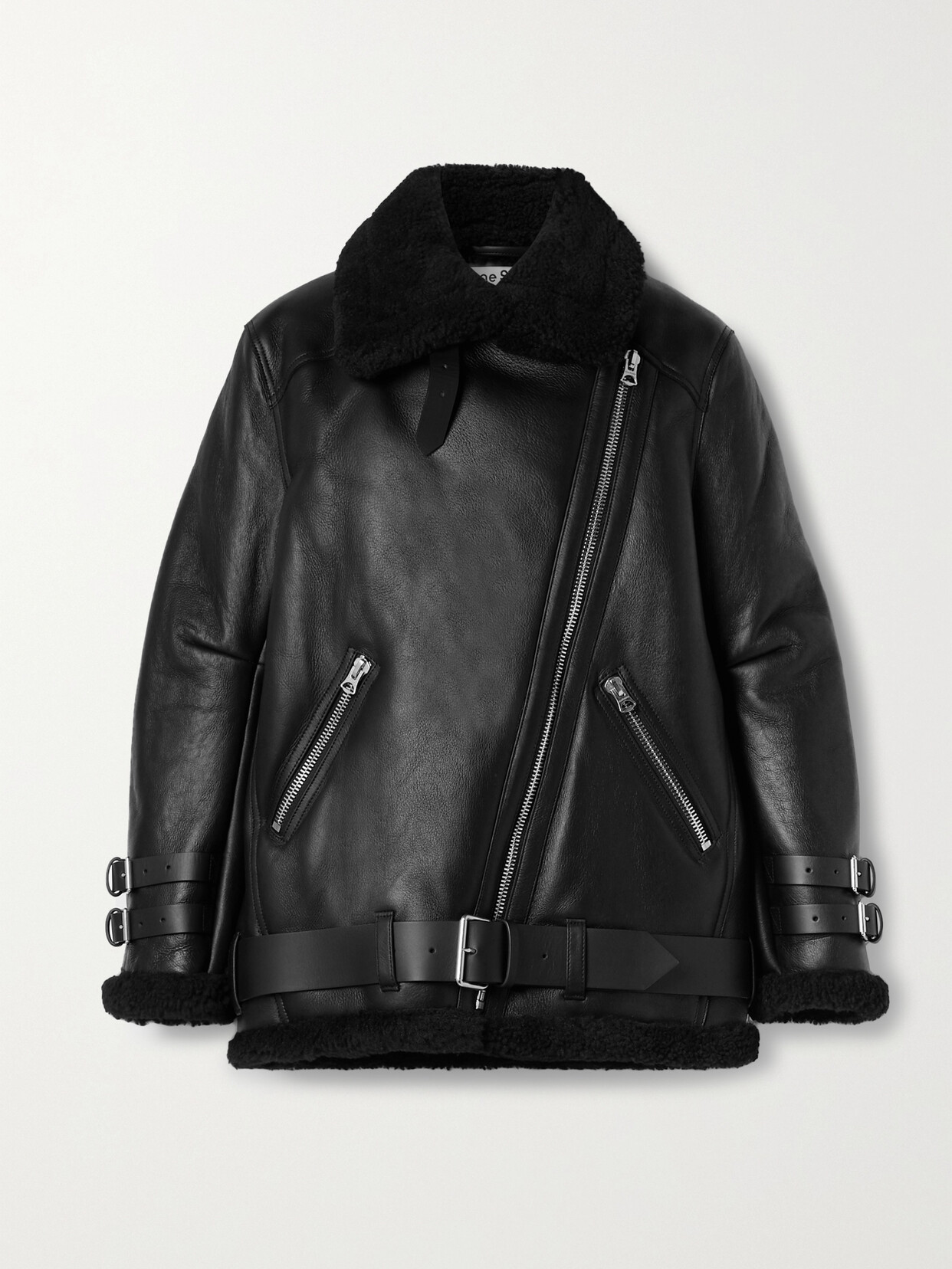 Shop Acne Studios Velocite Leather-trimmed Shearling Jacket In Black