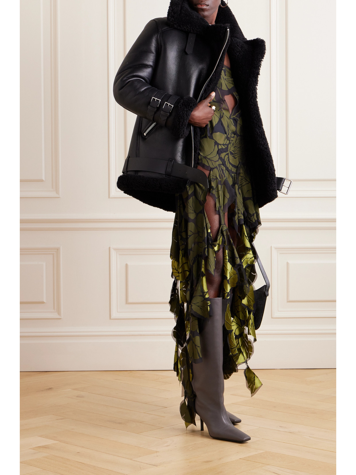 Acne Studios Shearling Aviator Jacket In Black Leather In Black