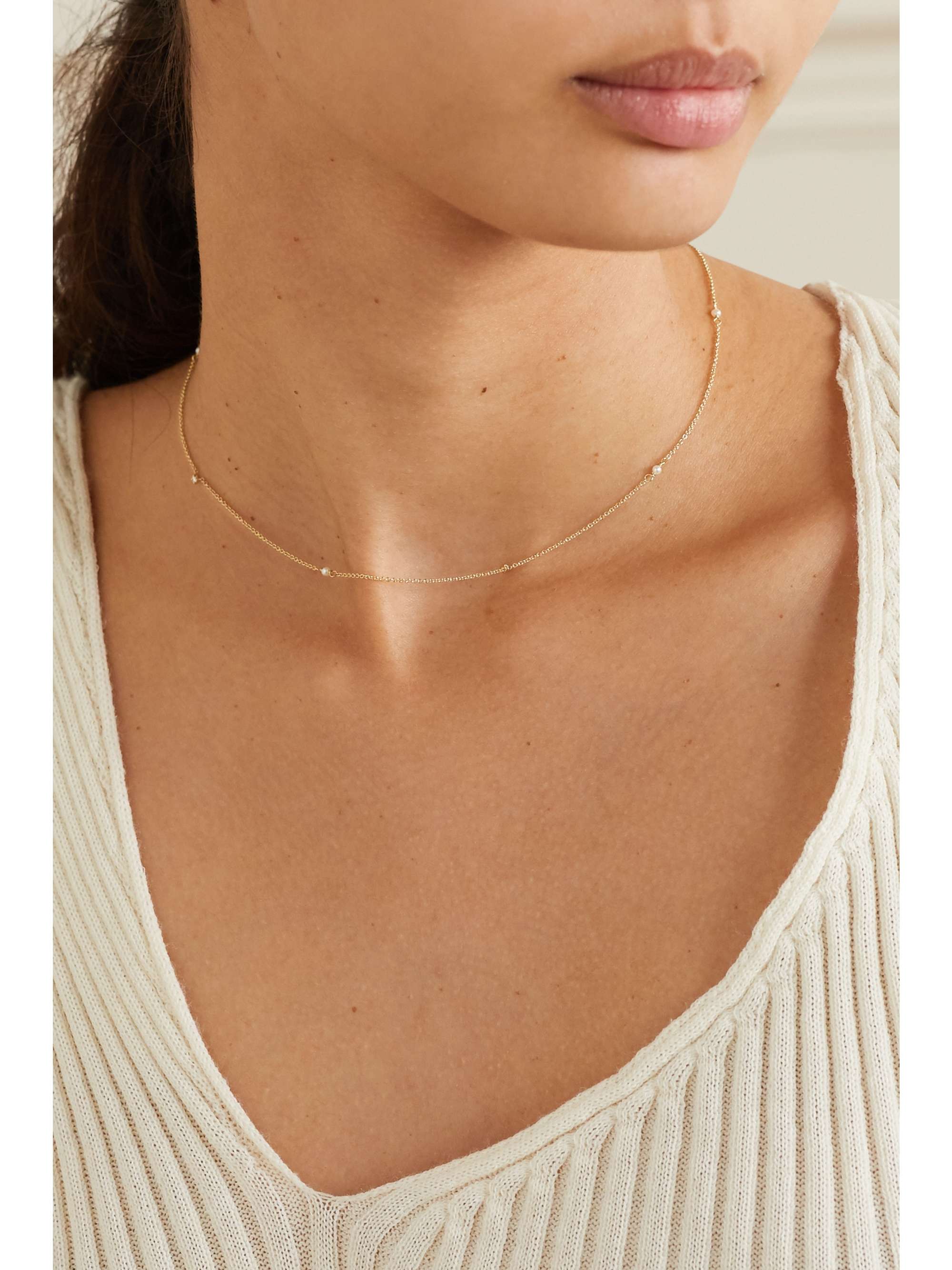 STONE AND STRAND 14-karat gold, diamond and pearl necklace