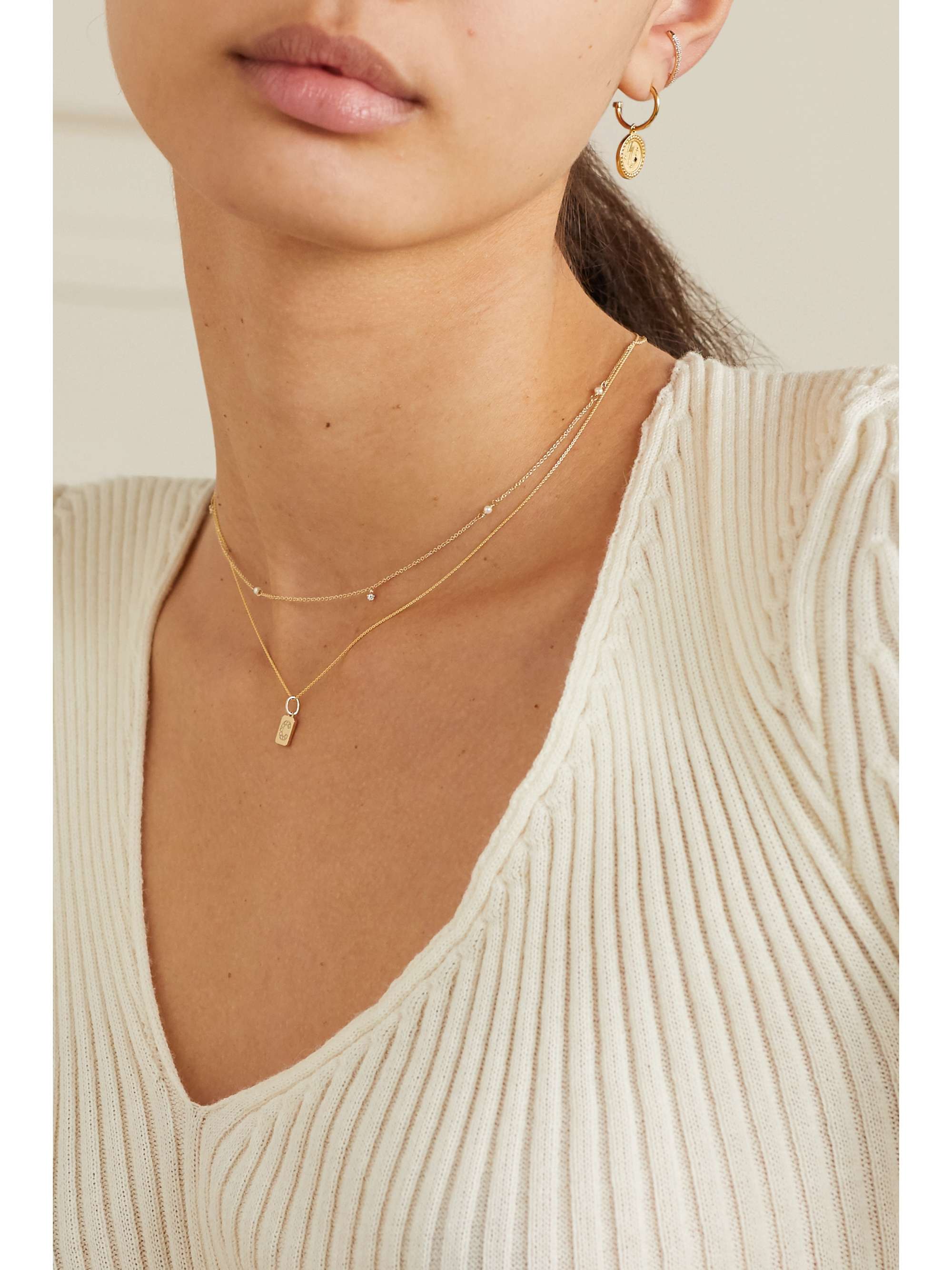 STONE AND STRAND 14-karat gold, diamond and pearl necklace