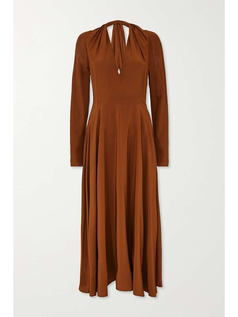 Victoria Beckham Cutout Gathered Silk Midi Dress