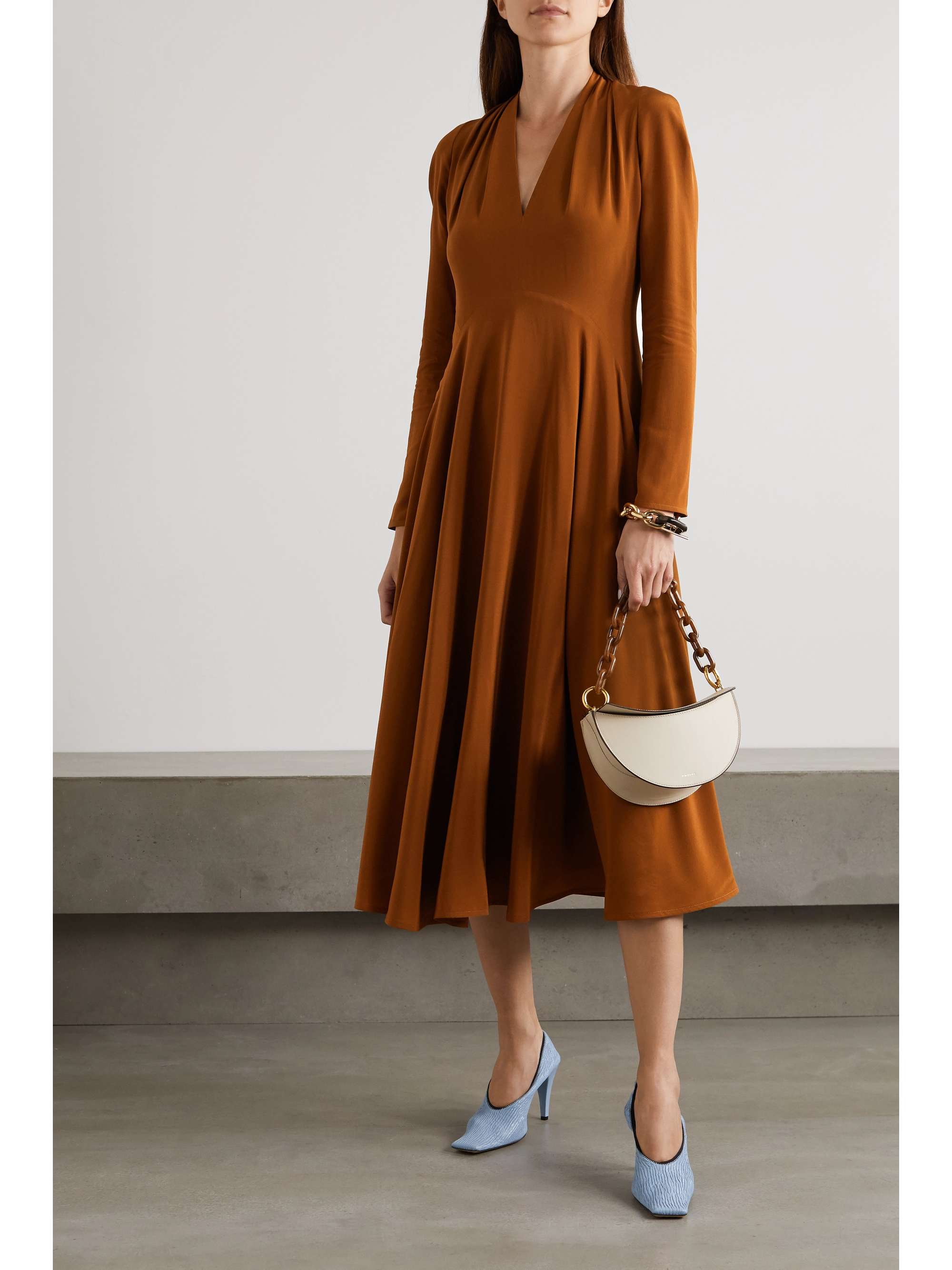 VICTORIA BECKHAM Cutout gathered silk midi dress