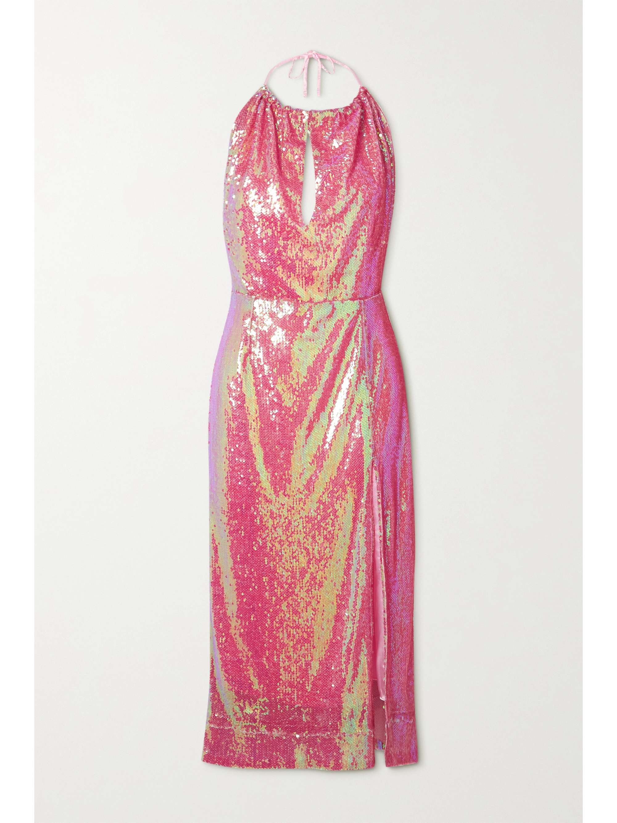 pink sequin midi dress