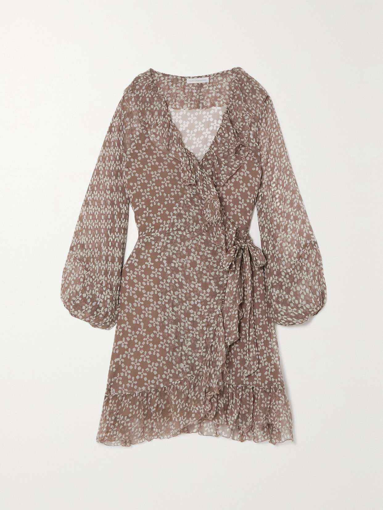 CLOE CASSANDRO - + Net Sustain Kimi Ruffled Floral-print Silk-crepon Wrap Mini Dress - Brown