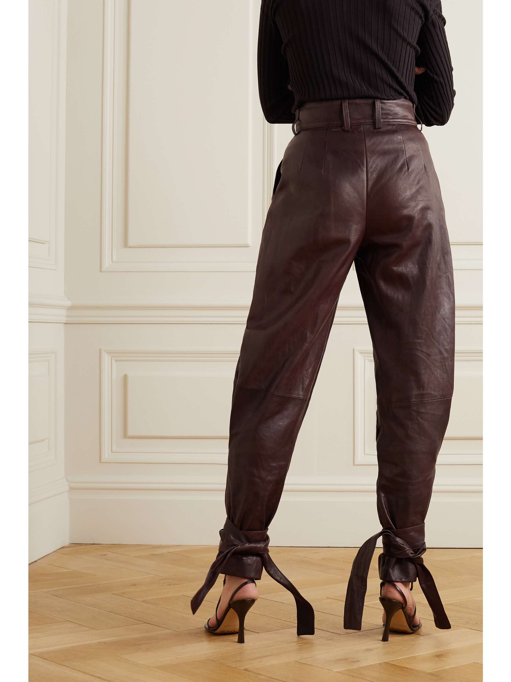 DOLCE&GABBANA Tie-detailed leather tapered pants