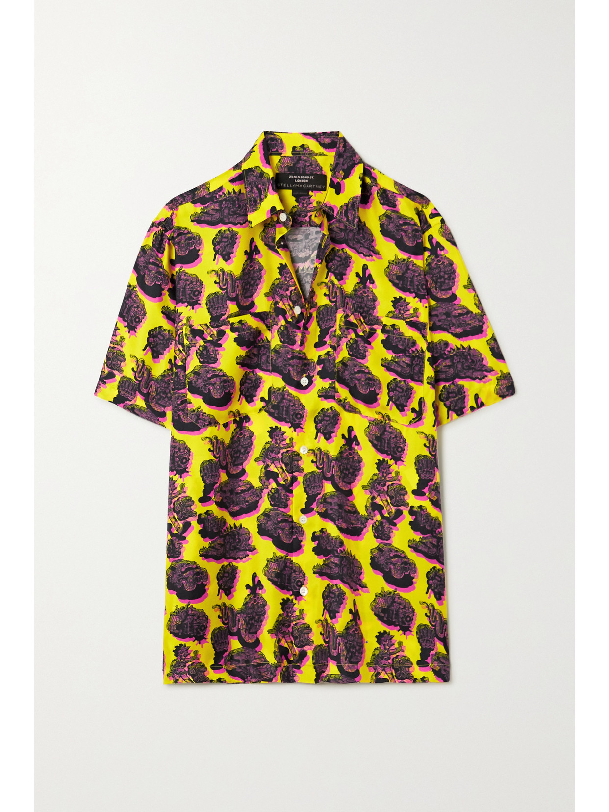 Stella Mccartney Psychedelic-print Silk-twill Short-sleeved Shirt In Yellow