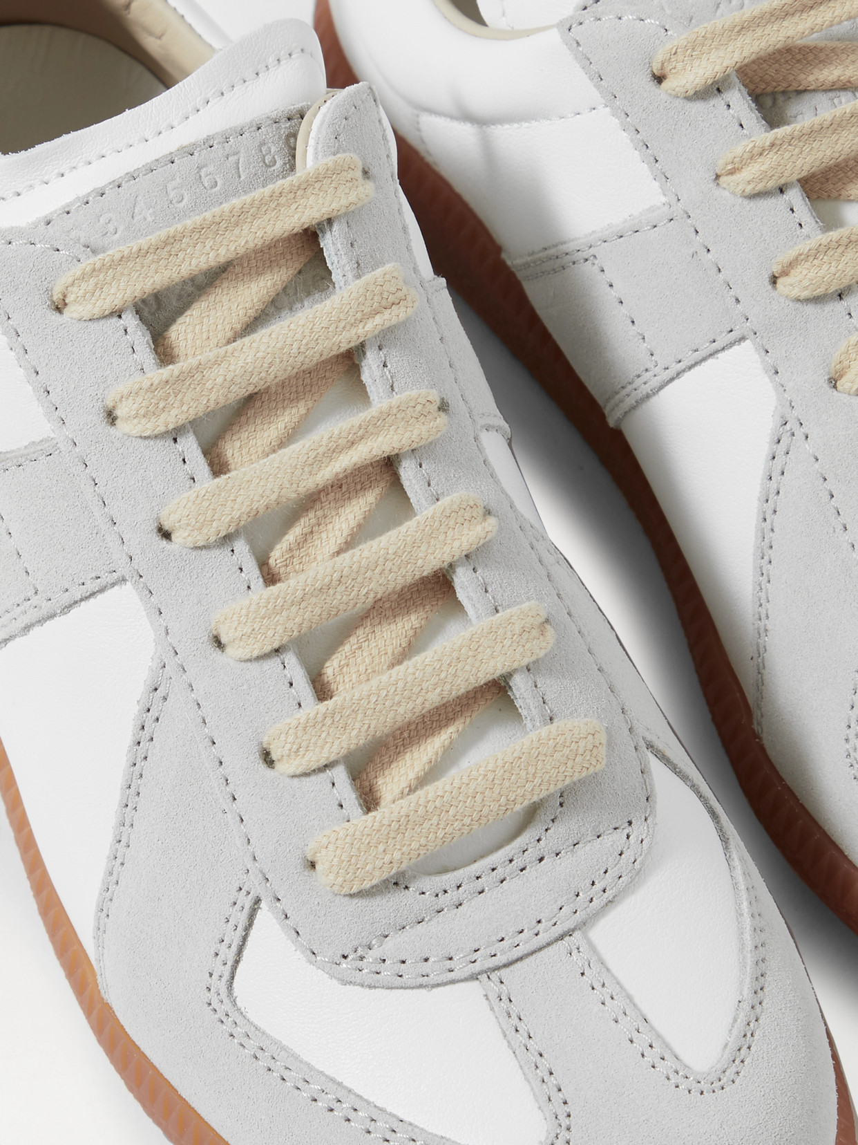 Shop Maison Margiela Replica Leather And Suede Sneakers In Off-white