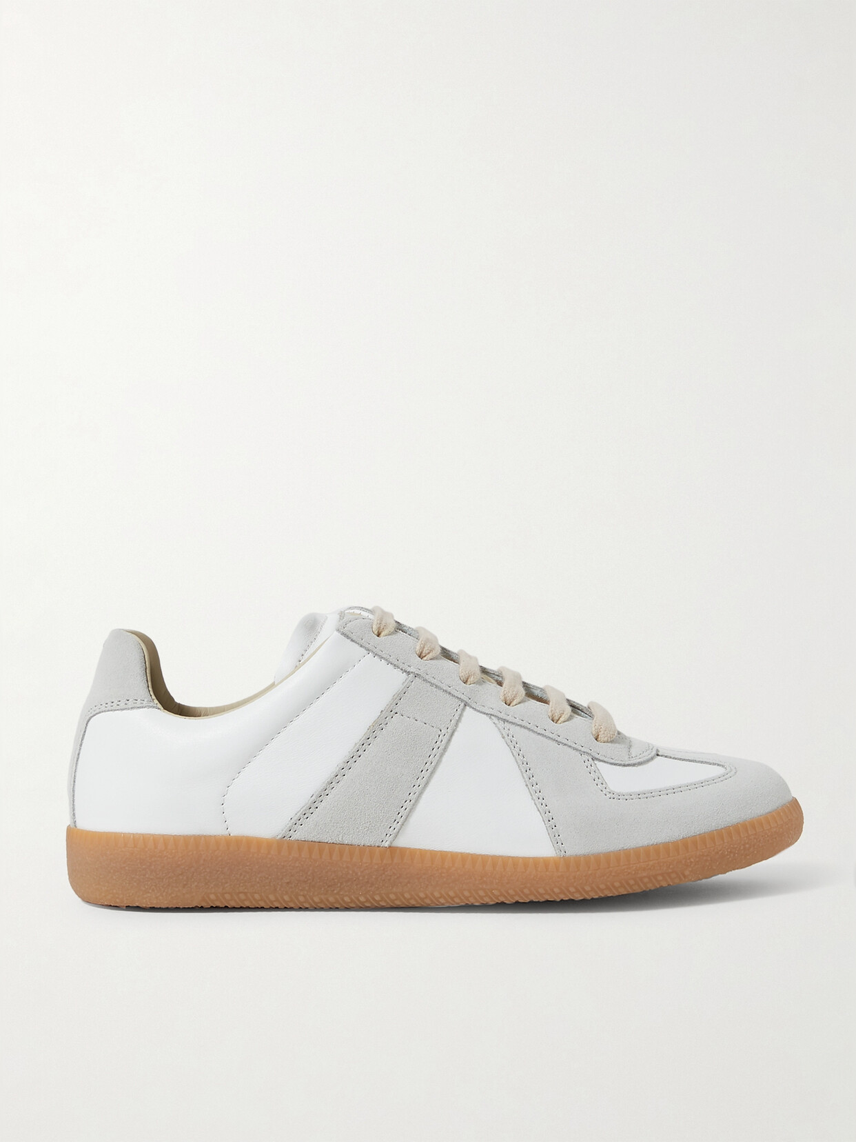 Shop Maison Margiela Replica Leather And Suede Sneakers In Off-white