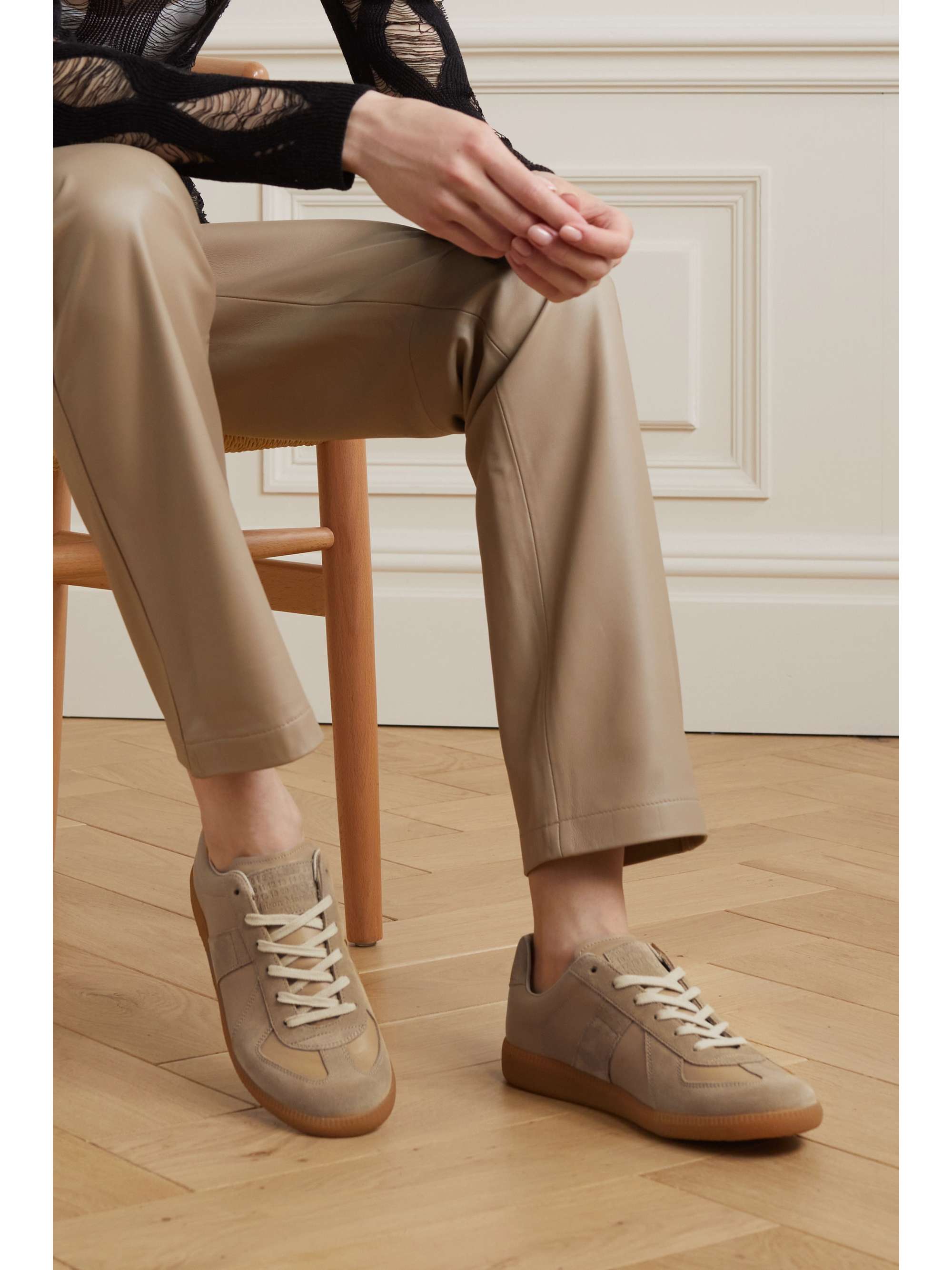 MAISON MARGIELA Replica leather and suede sneakers | NET-A-PORTER