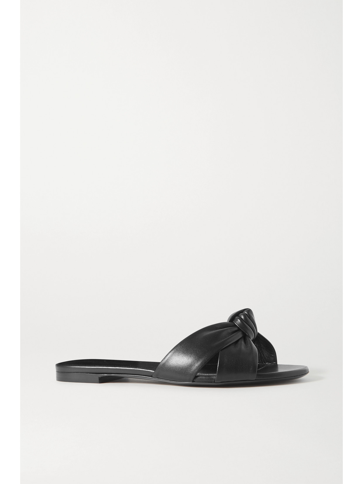 Shop Saint Laurent Power Knotted Leather Slides In Black