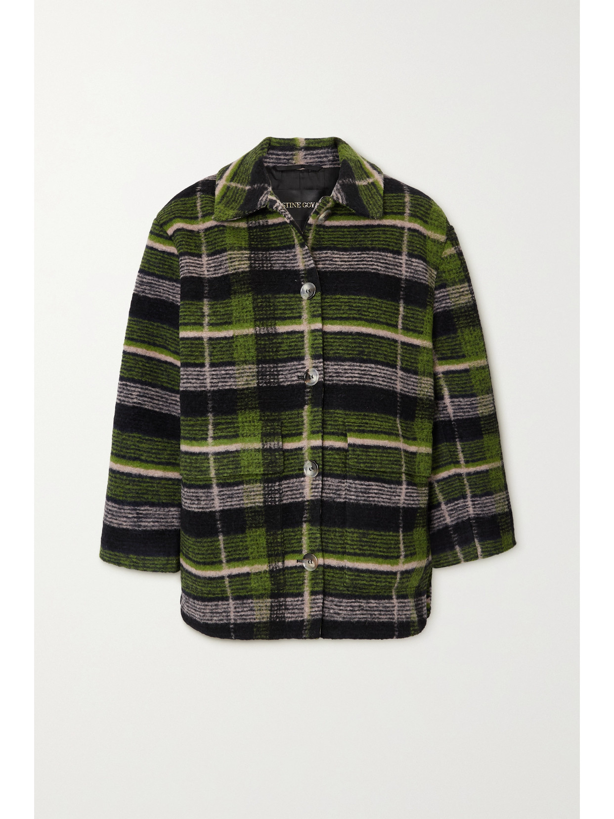 Stine Goya Lotte Oversized Checked Wool-blend Jacket In Blue
