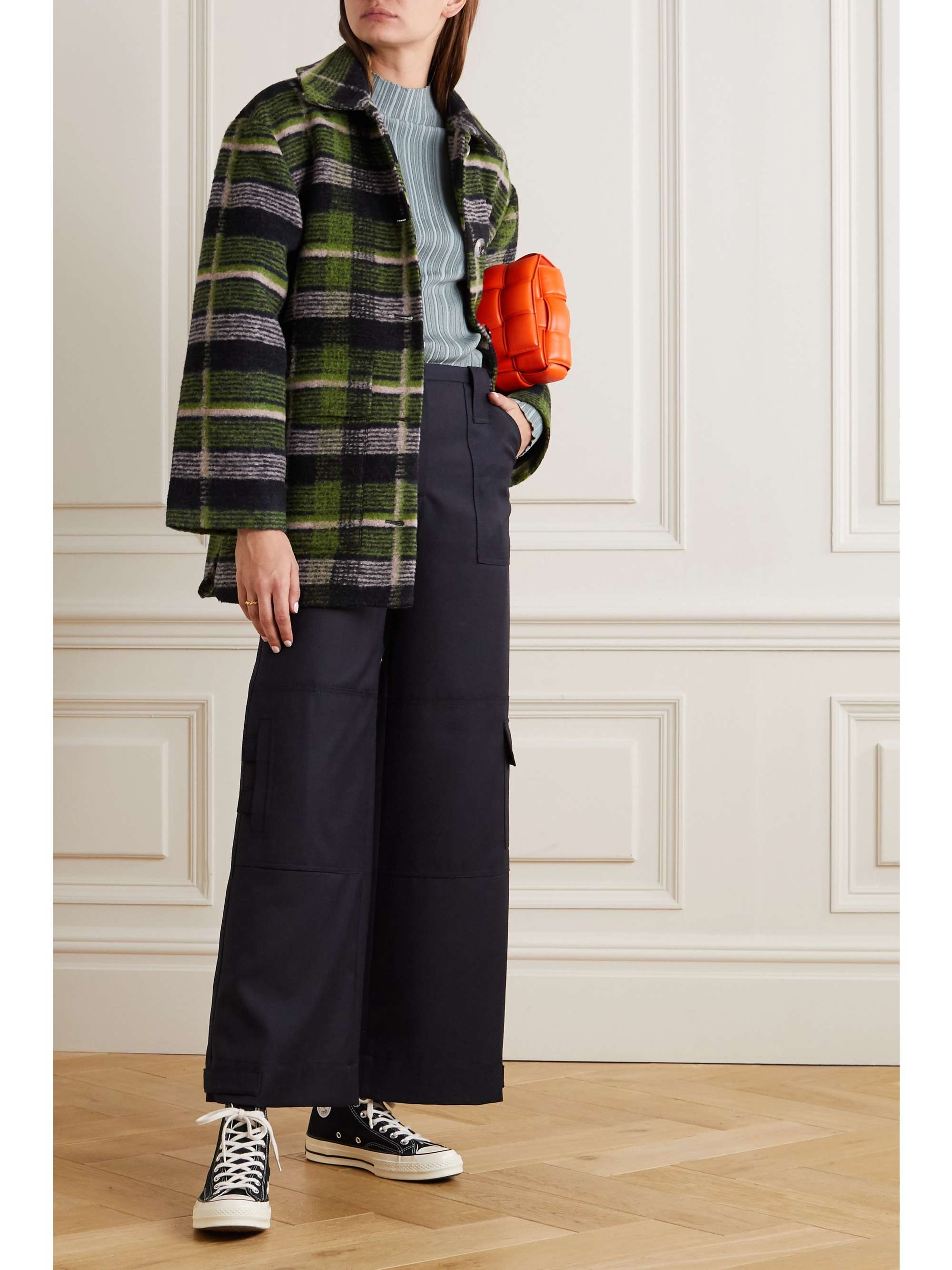 Navy Lotte oversized checked wool-blend 