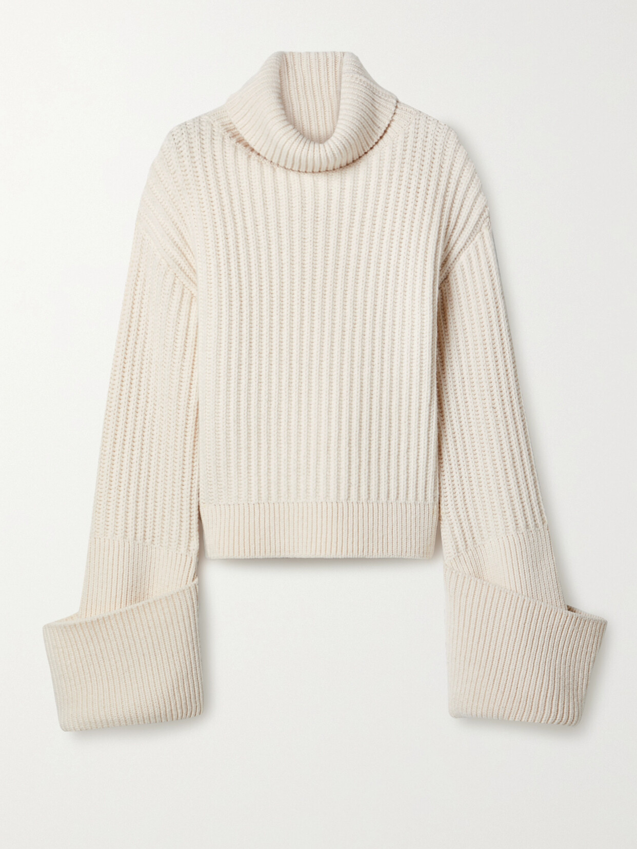 The Row Aneke Oversized Ribbed Wool Turtleneck Sweater In White