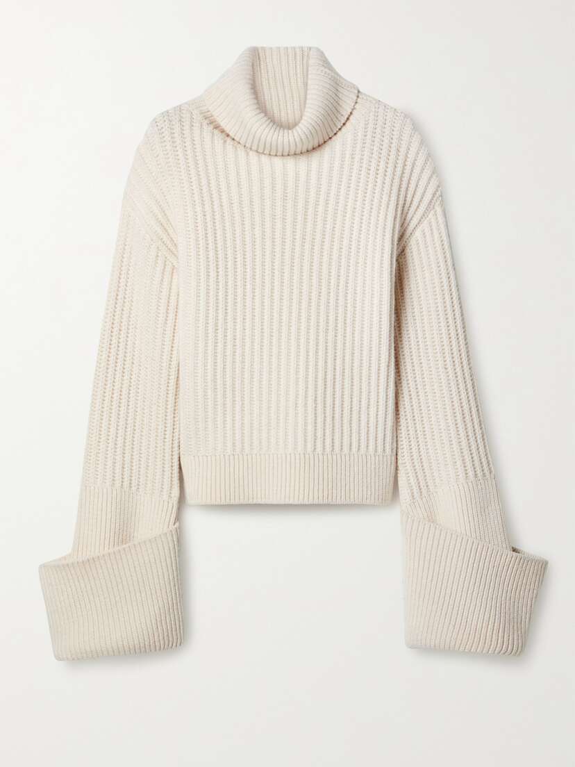 The Row Aneke Oversized Ribbed Wool Turtleneck Sweater