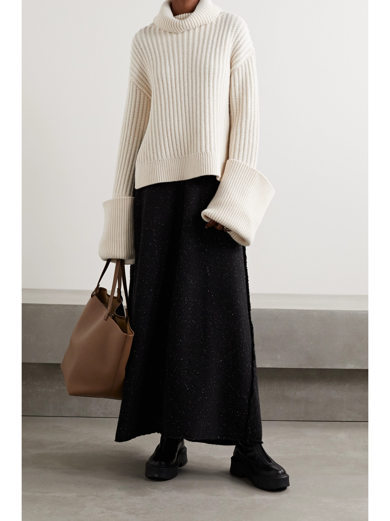 The Row Aneke Oversized Ribbed Wool Turtleneck Sweater In Cream