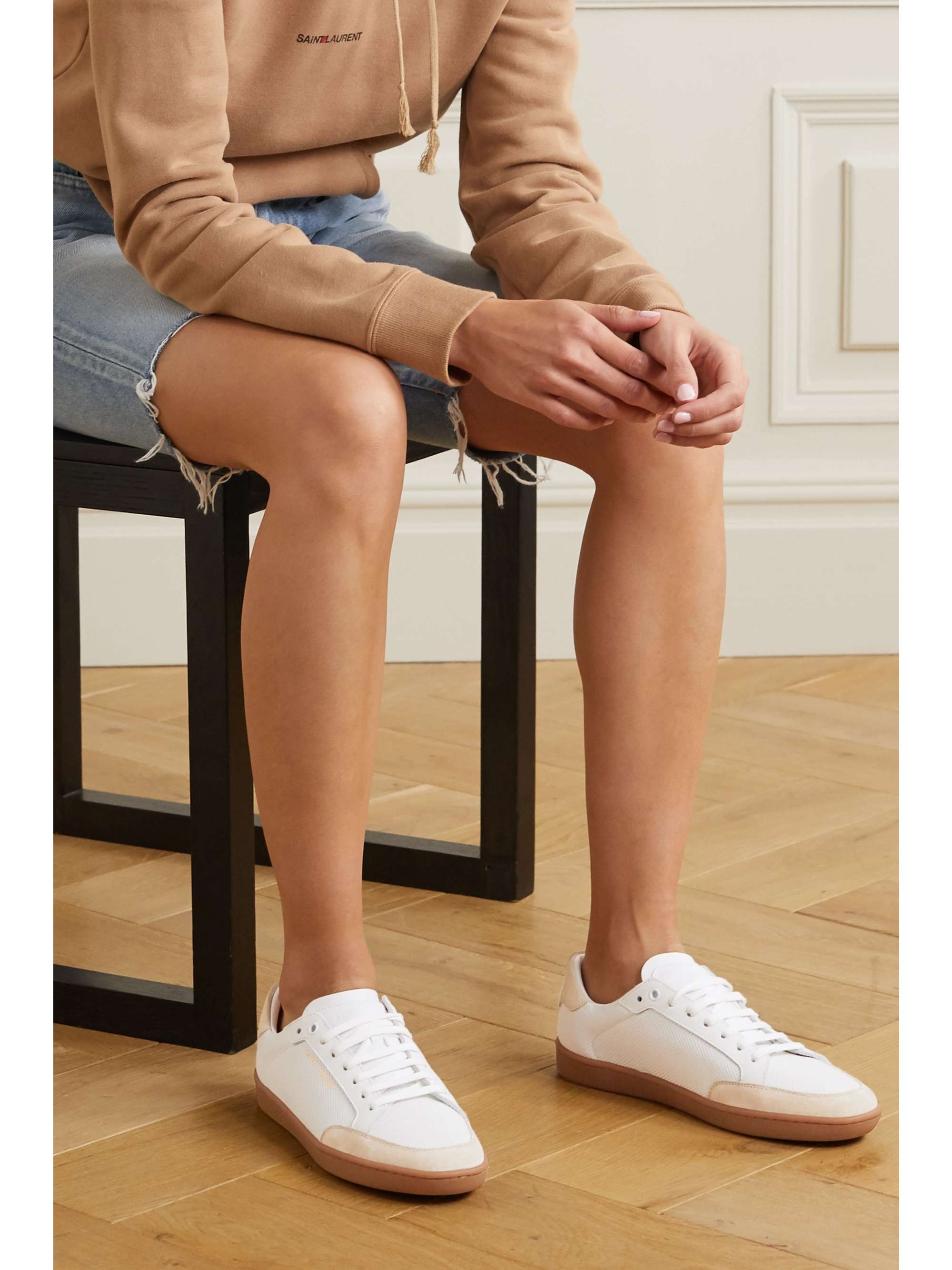 White Court Classic perforated leather and suede sneakers | SAINT LAURENT |  NET-A-PORTER