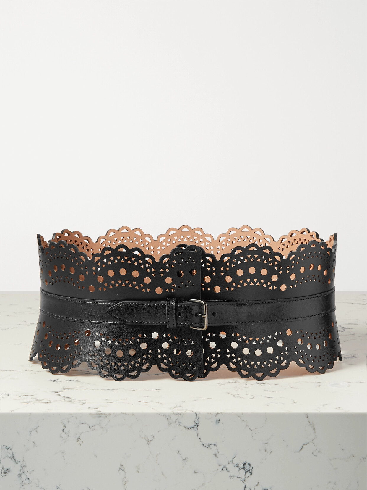 Alaïa - Laser-cut Leather Waist Belt - Black