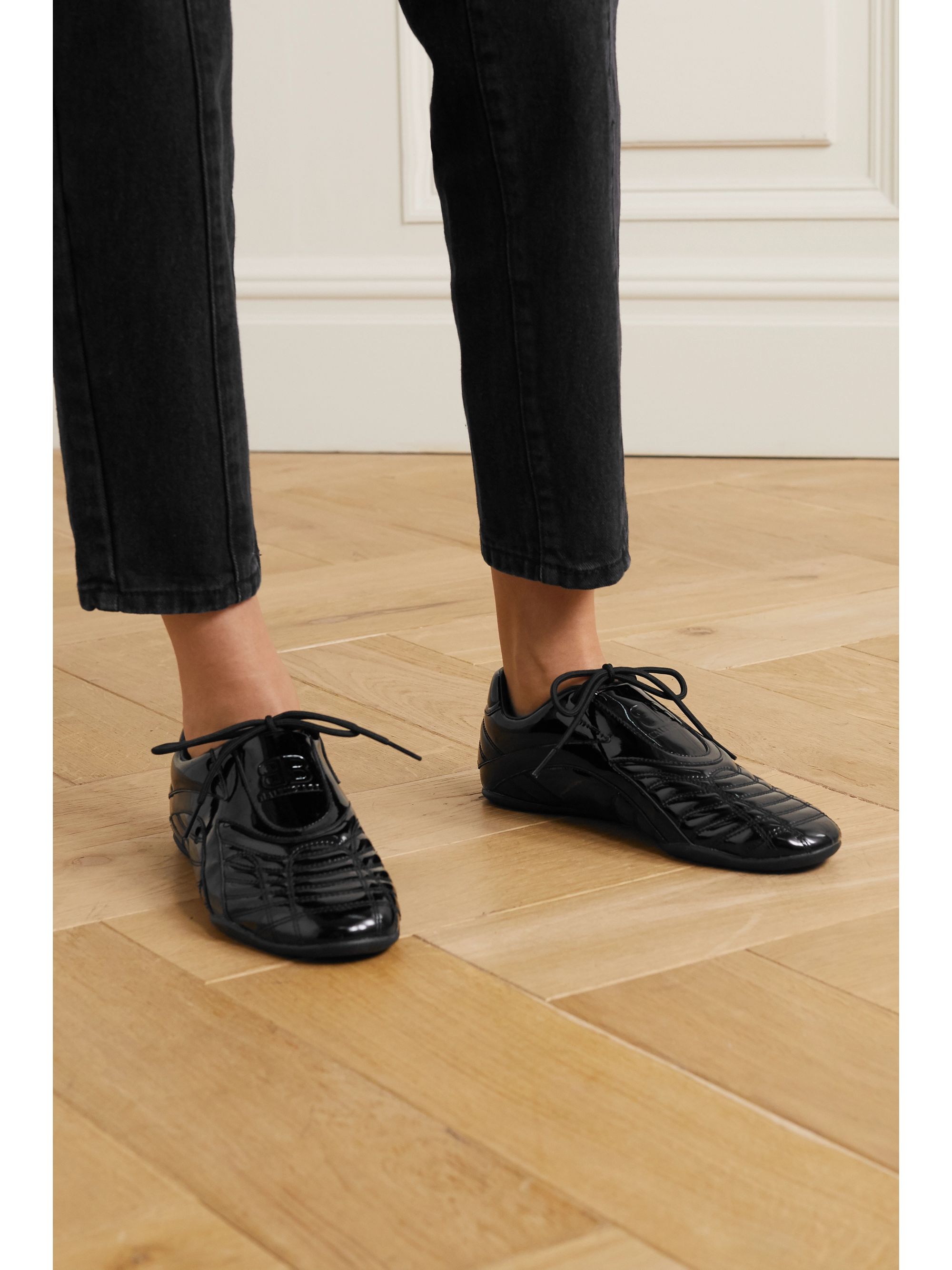 black patent leather sneakers