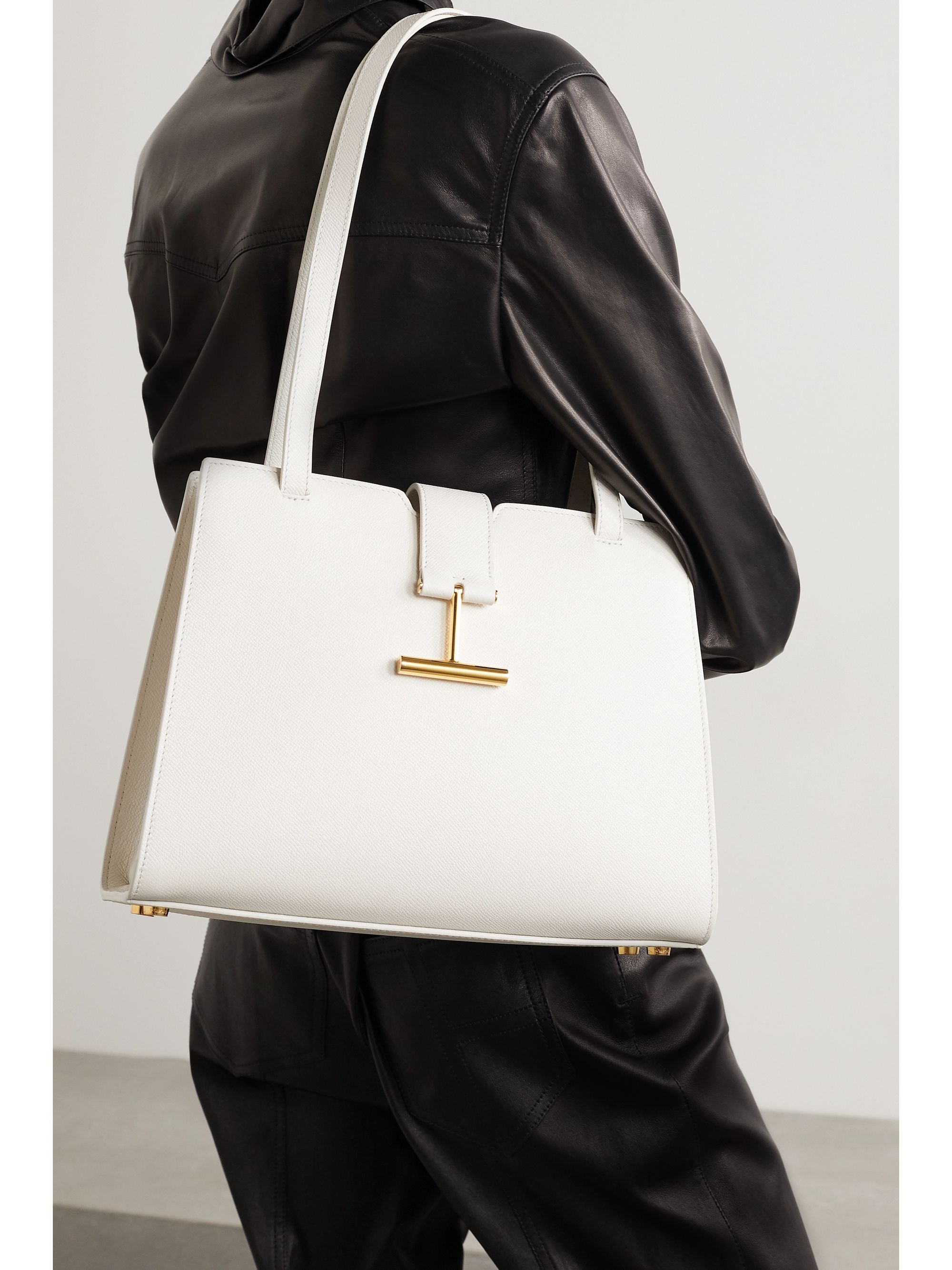 Cream Tara Medium Textured Leather Tote Tom Ford Net A Porter