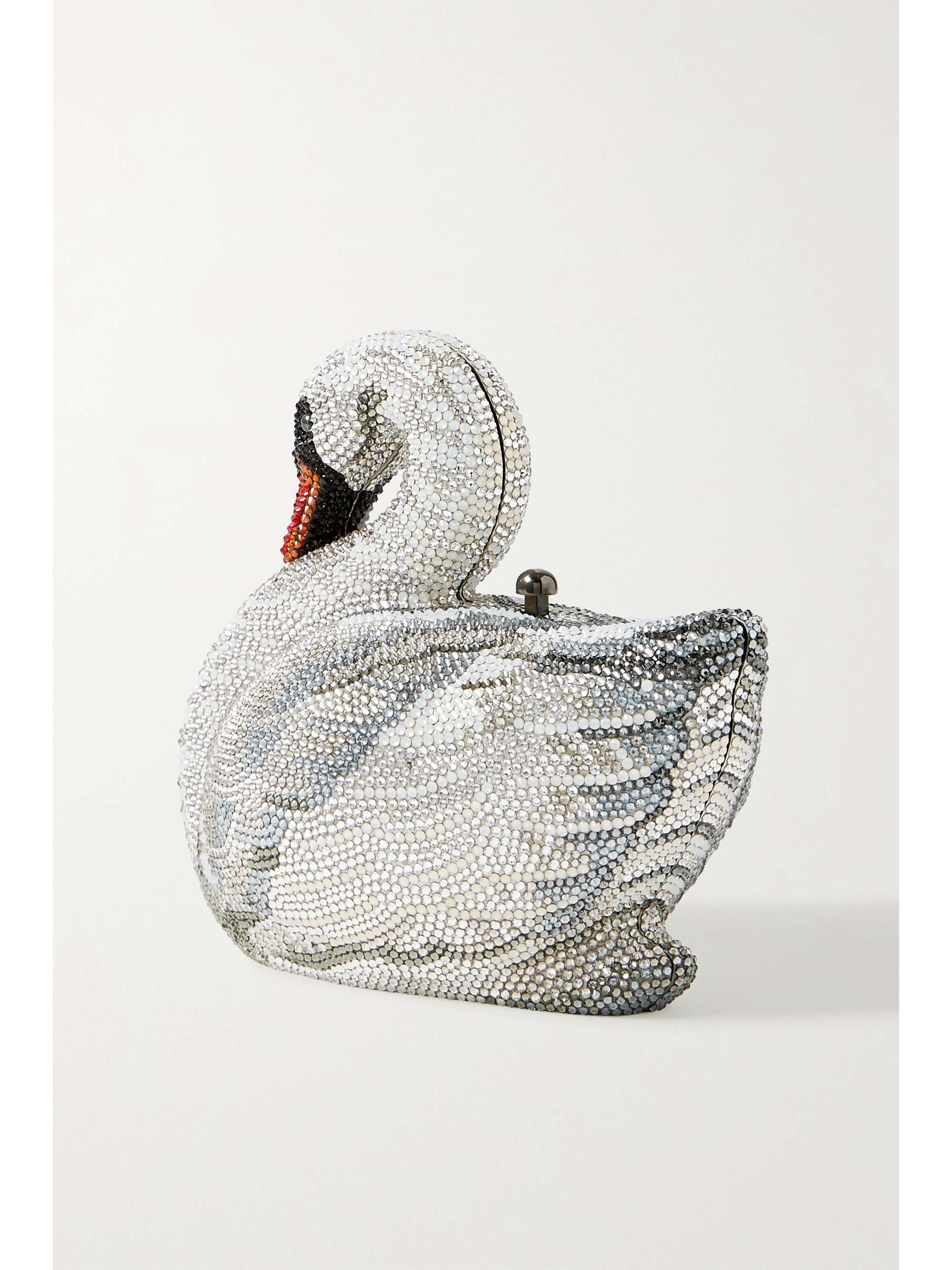 JUDITH LEIBER COUTURE Swan Odette crystal-embellished silver-tone clutch