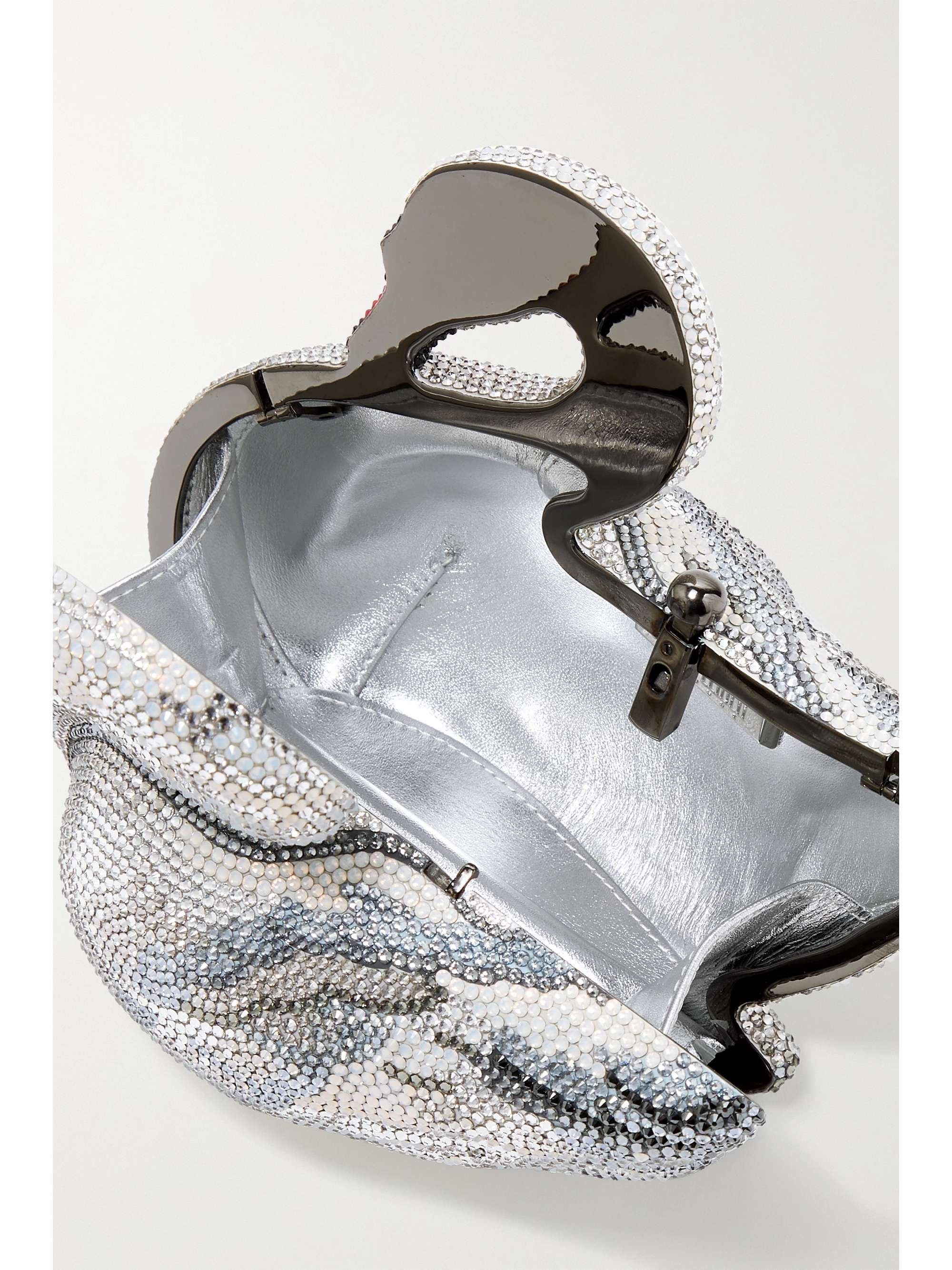 JUDITH LEIBER COUTURE Swan Odette crystal-embellished silver-tone clutch