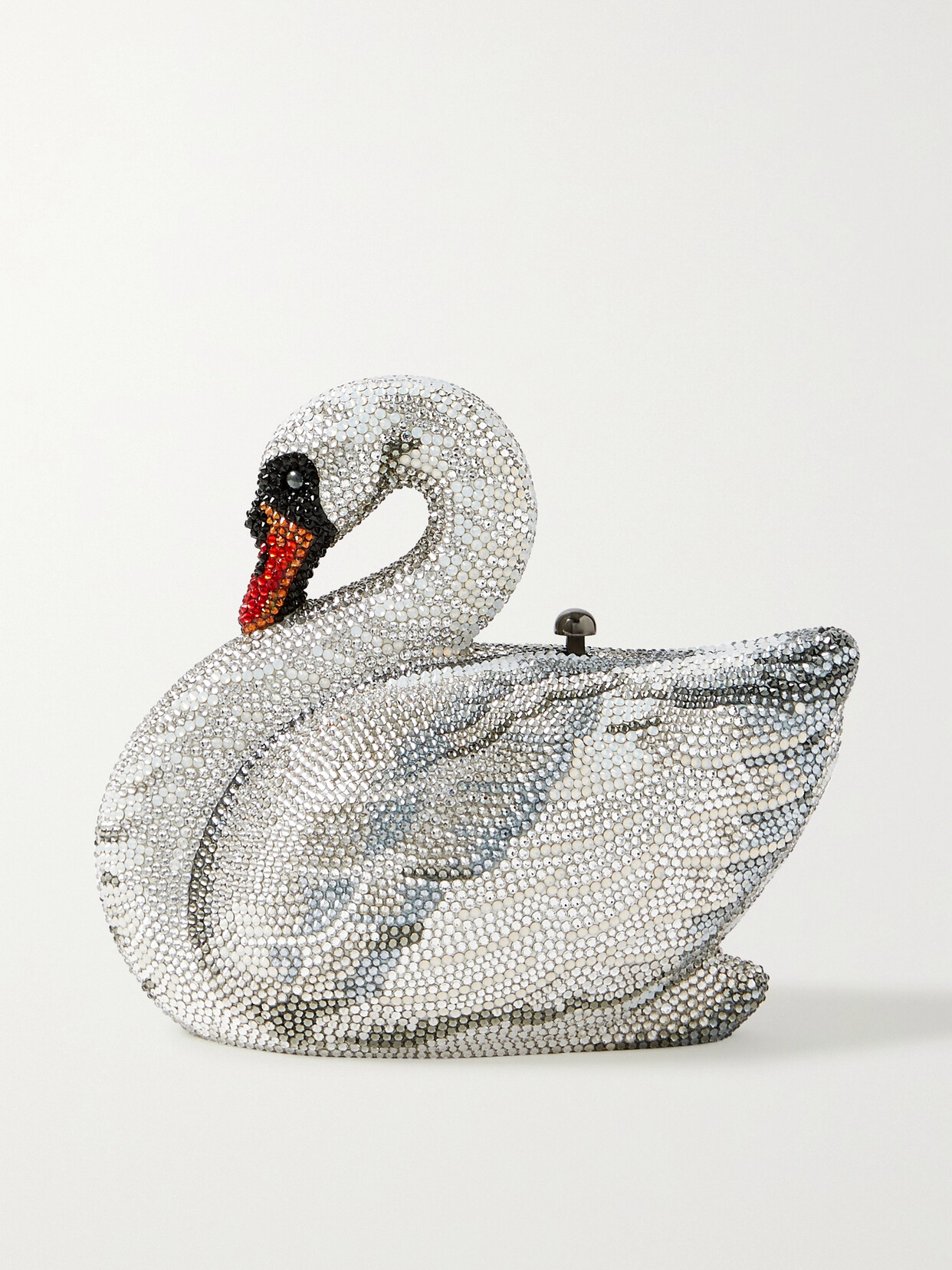 Judith Leiber Swan Odette Crystal-embellished Silver-tone Clutch