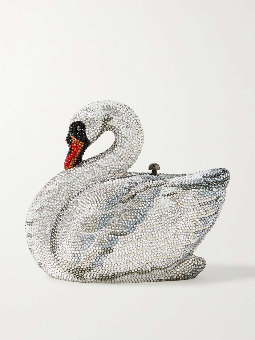 Judith Leiber Couture Swan Odette Crystal-embellished Silver-tone Clutch