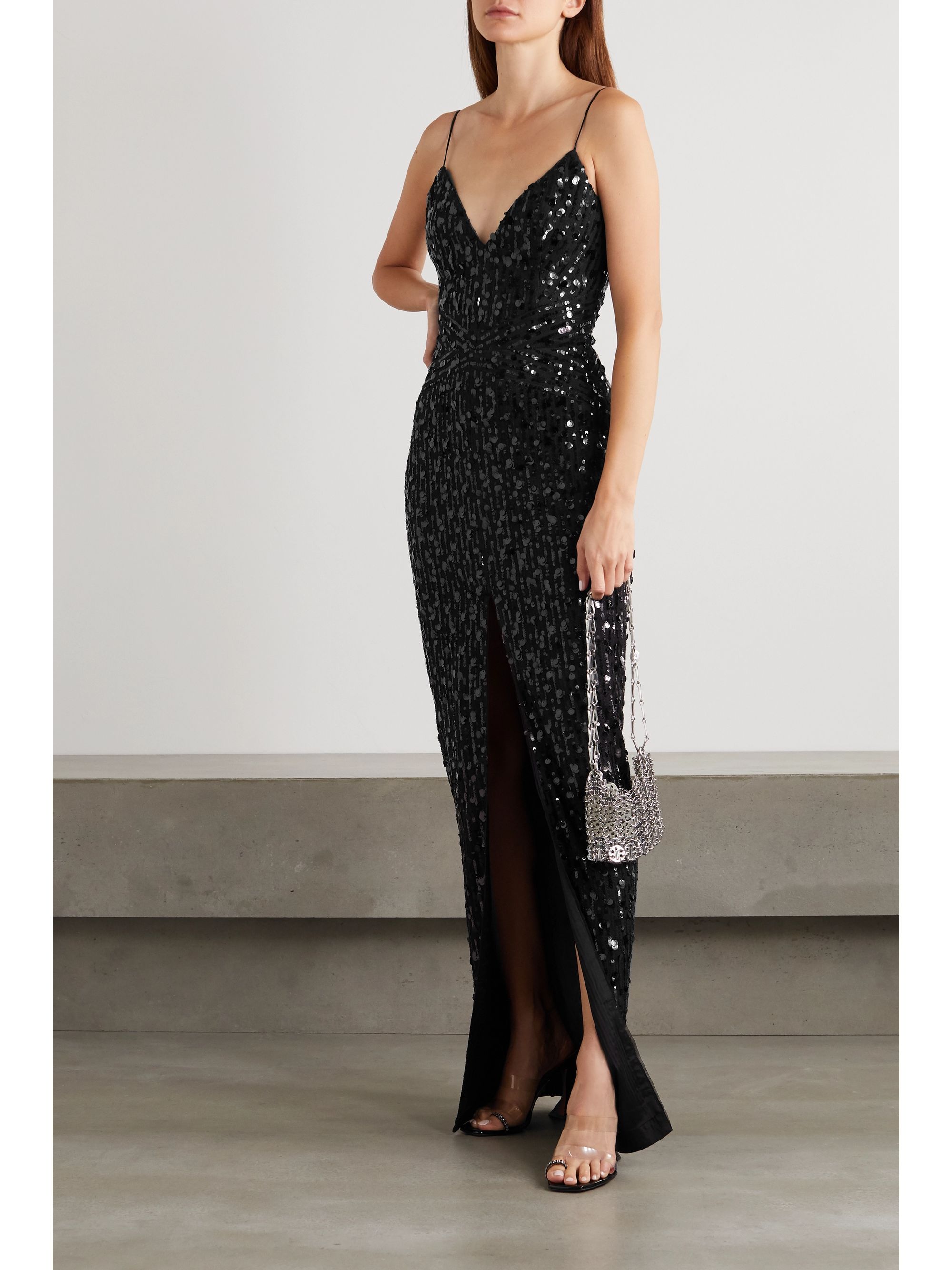 Black Sequin-embellished tulle gown 