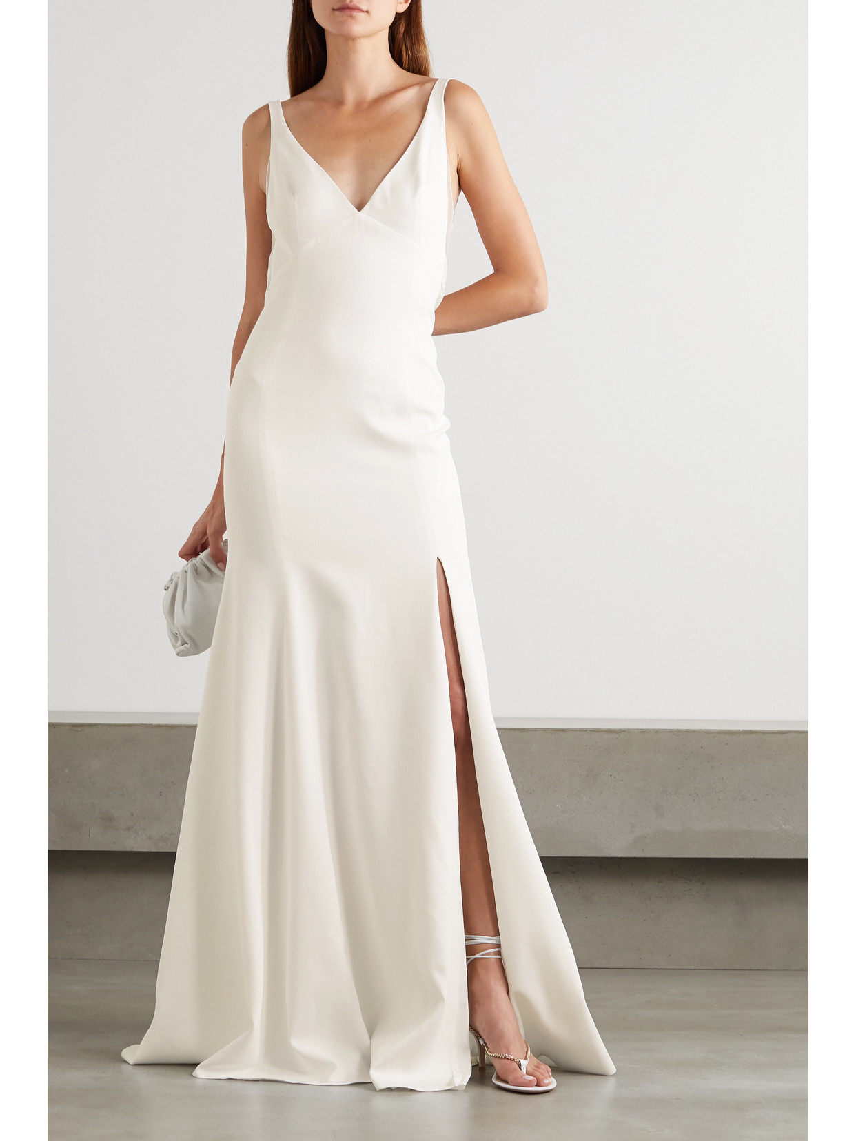 Shop Rime Arodaky Enola Tie-detailed Open-back Embroidered Tulle And Crepe Gown In White