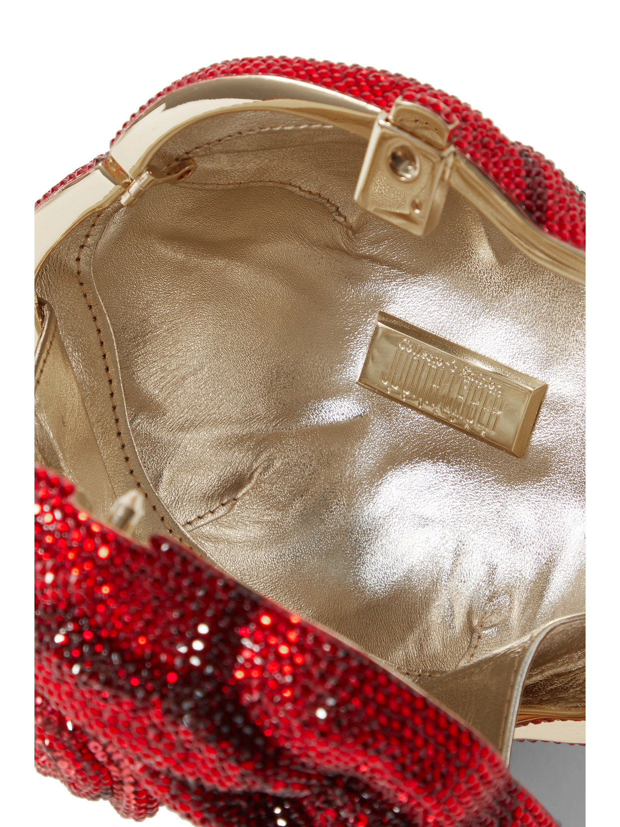 Shop Judith Leiber Rose American Beauty Crystal-embellished Gold-tone Clutch In Red