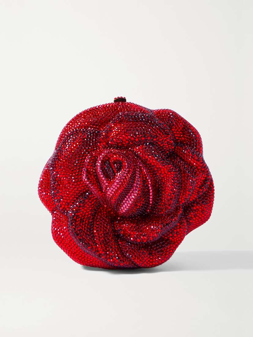 Judith Leiber Couture Rose American Beauty Crystal-embellished Gold-tone Clutch