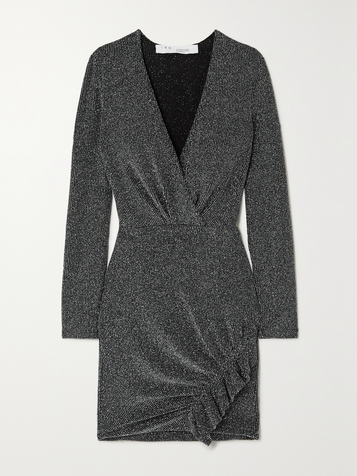 IRO Noize Ruffled Wrap-effect Metallic Ribbed-knit Mini Dress - Black