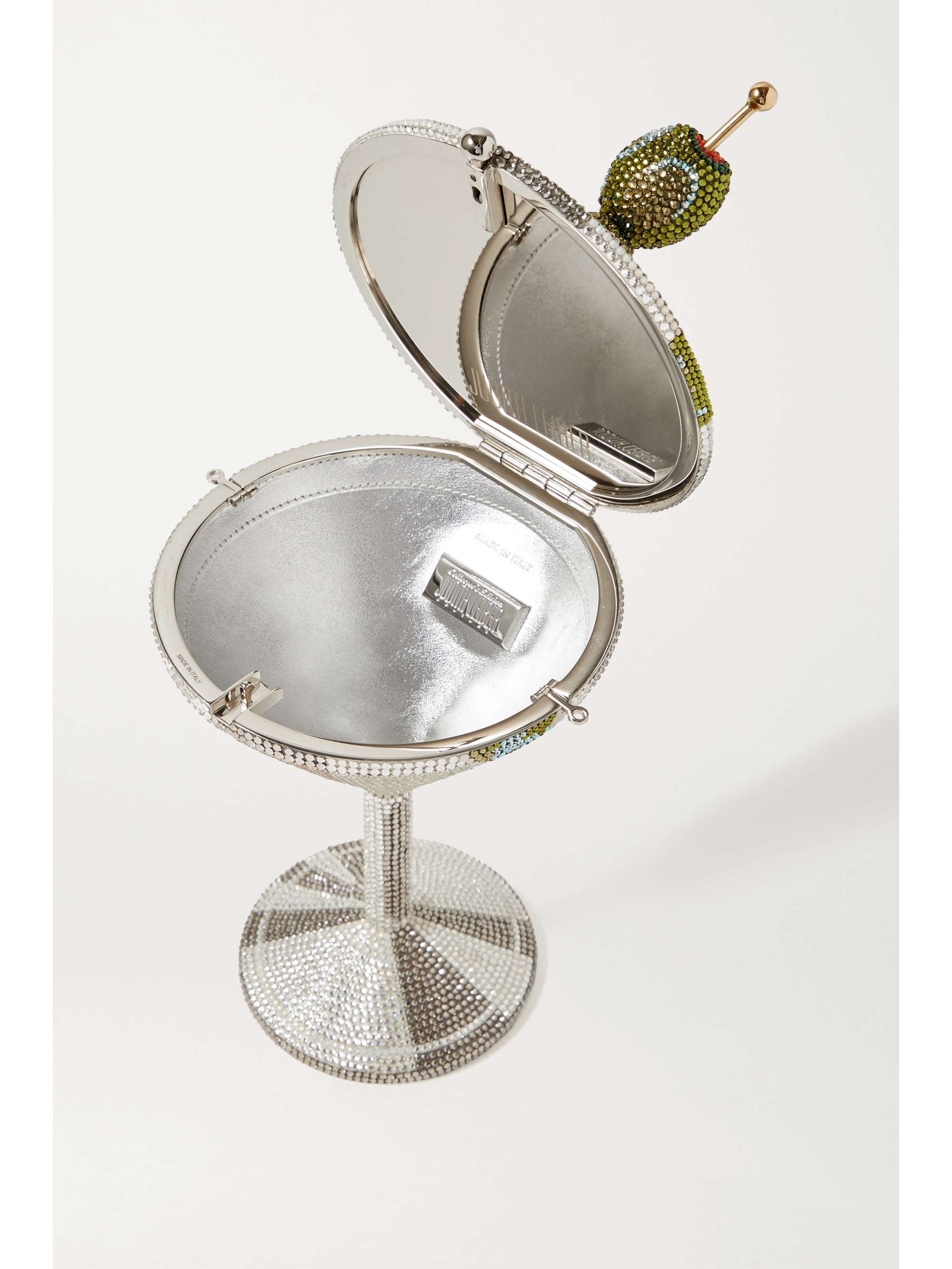 JUDITH LEIBER COUTURE Martini crystal-embellished silver-tone clutch