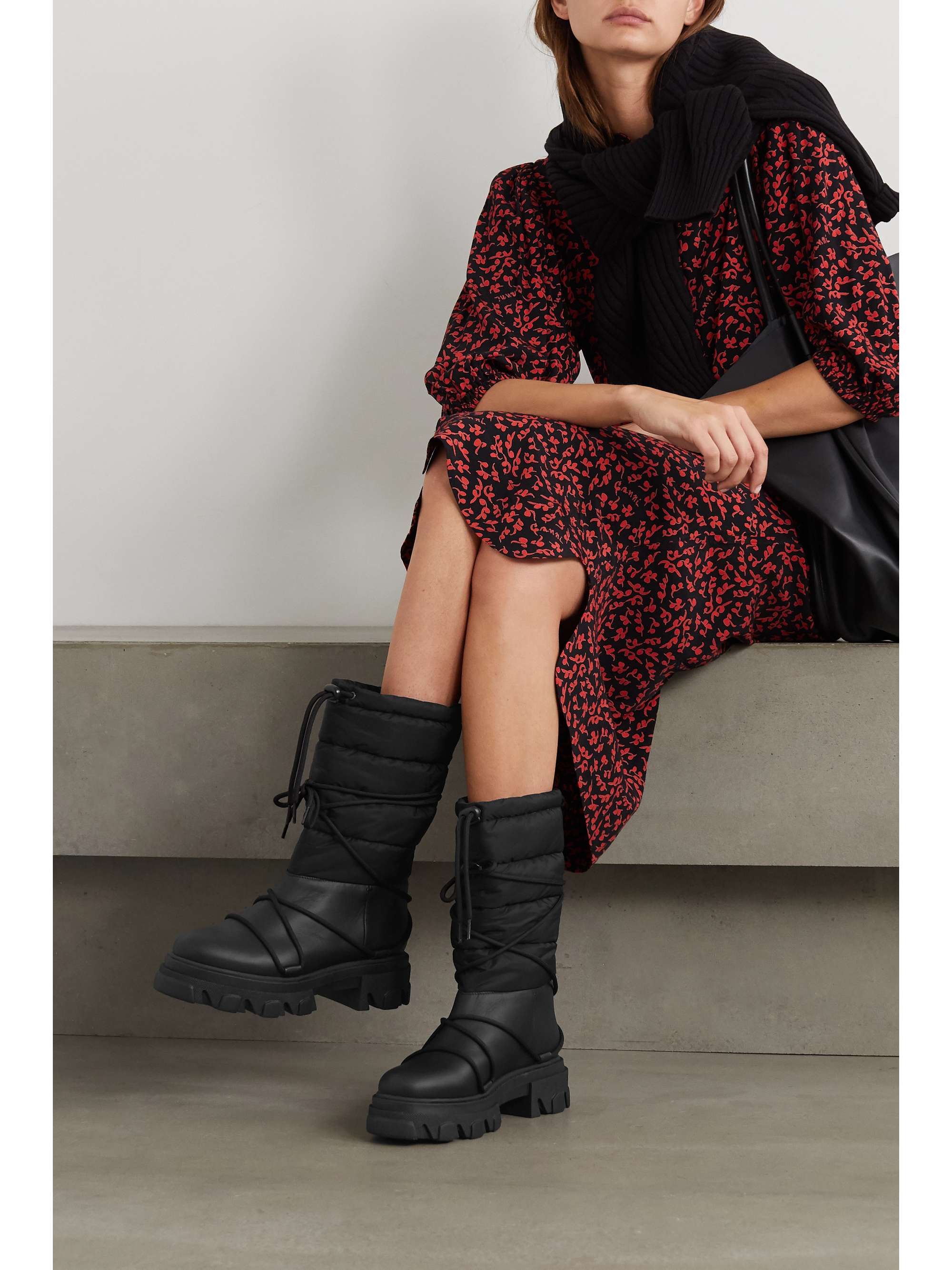 ganni quilted shell and leather platform boots