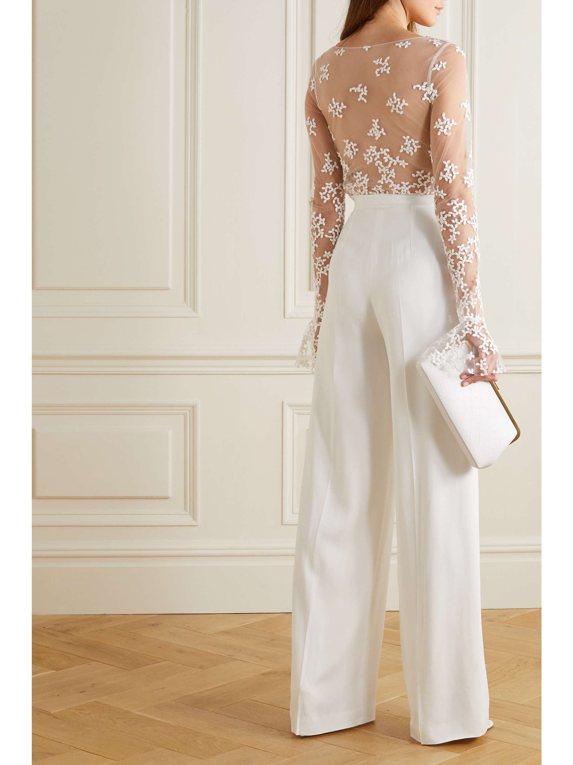 RIME ARODAKY Poppy embroidered tulle and crepe jumpsuit