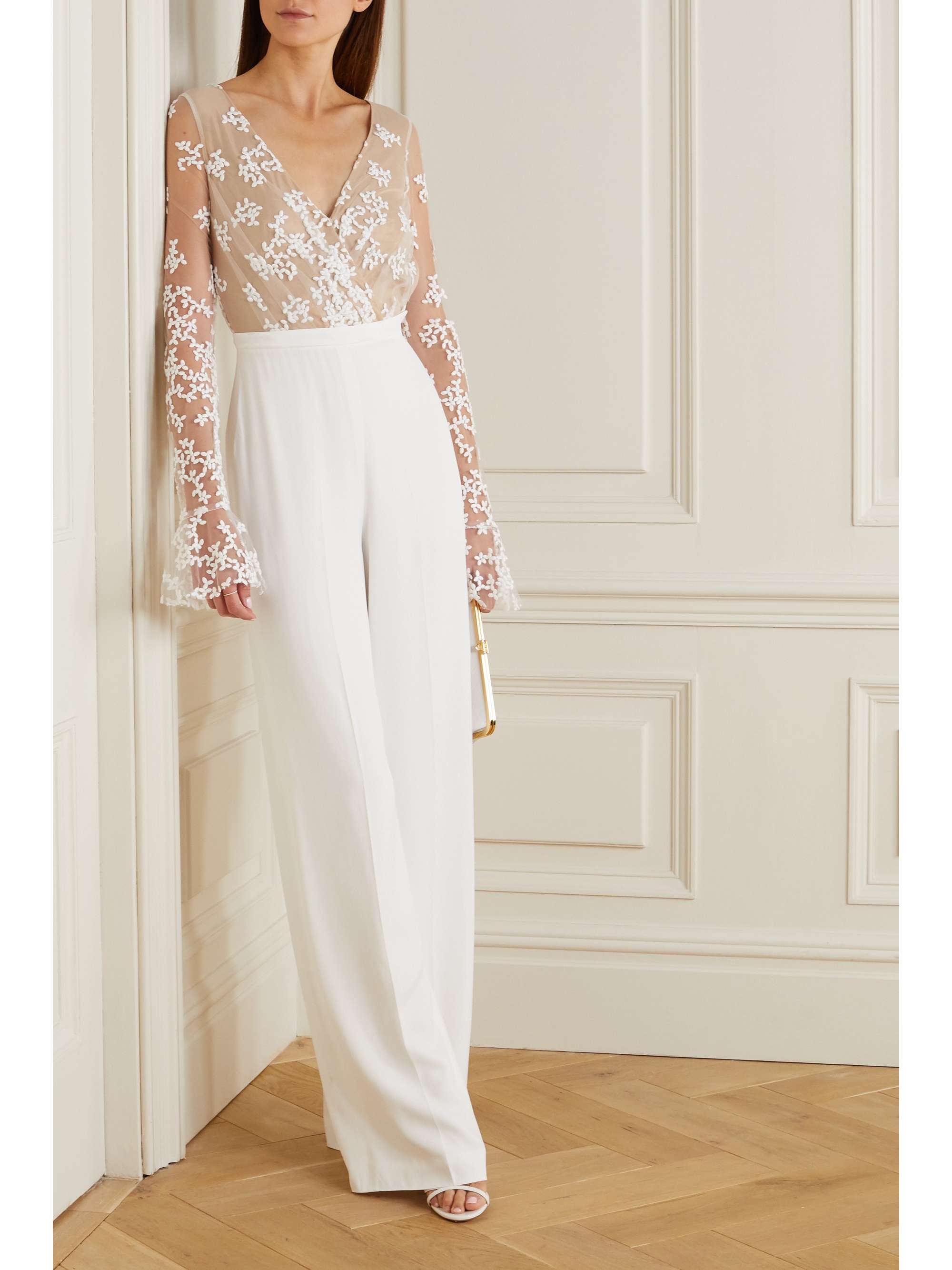 RIME ARODAKY Poppy embroidered tulle and crepe jumpsuit