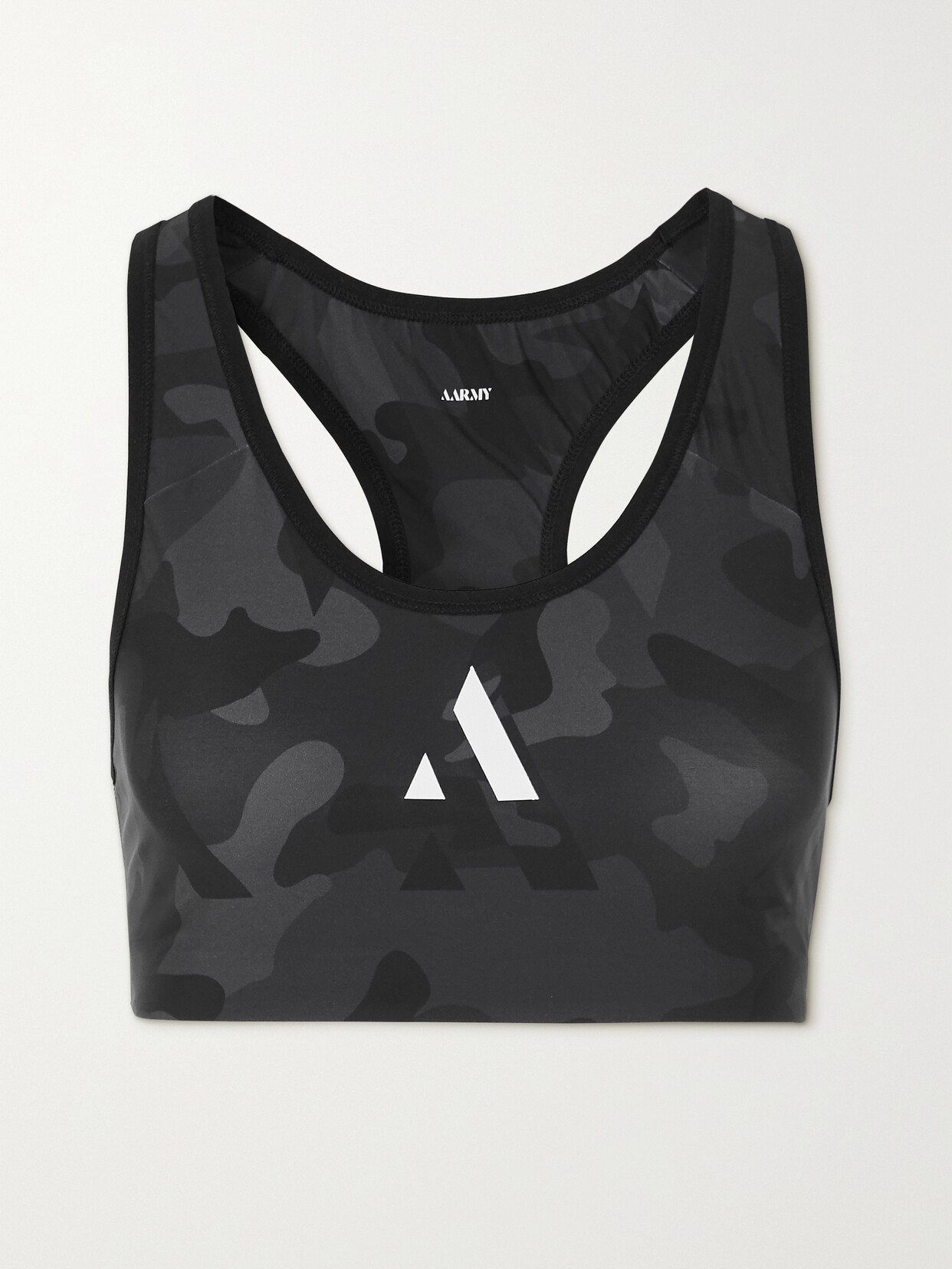 Aarmy Chelsea Camouflage-print Stretch Sports Bra In Black