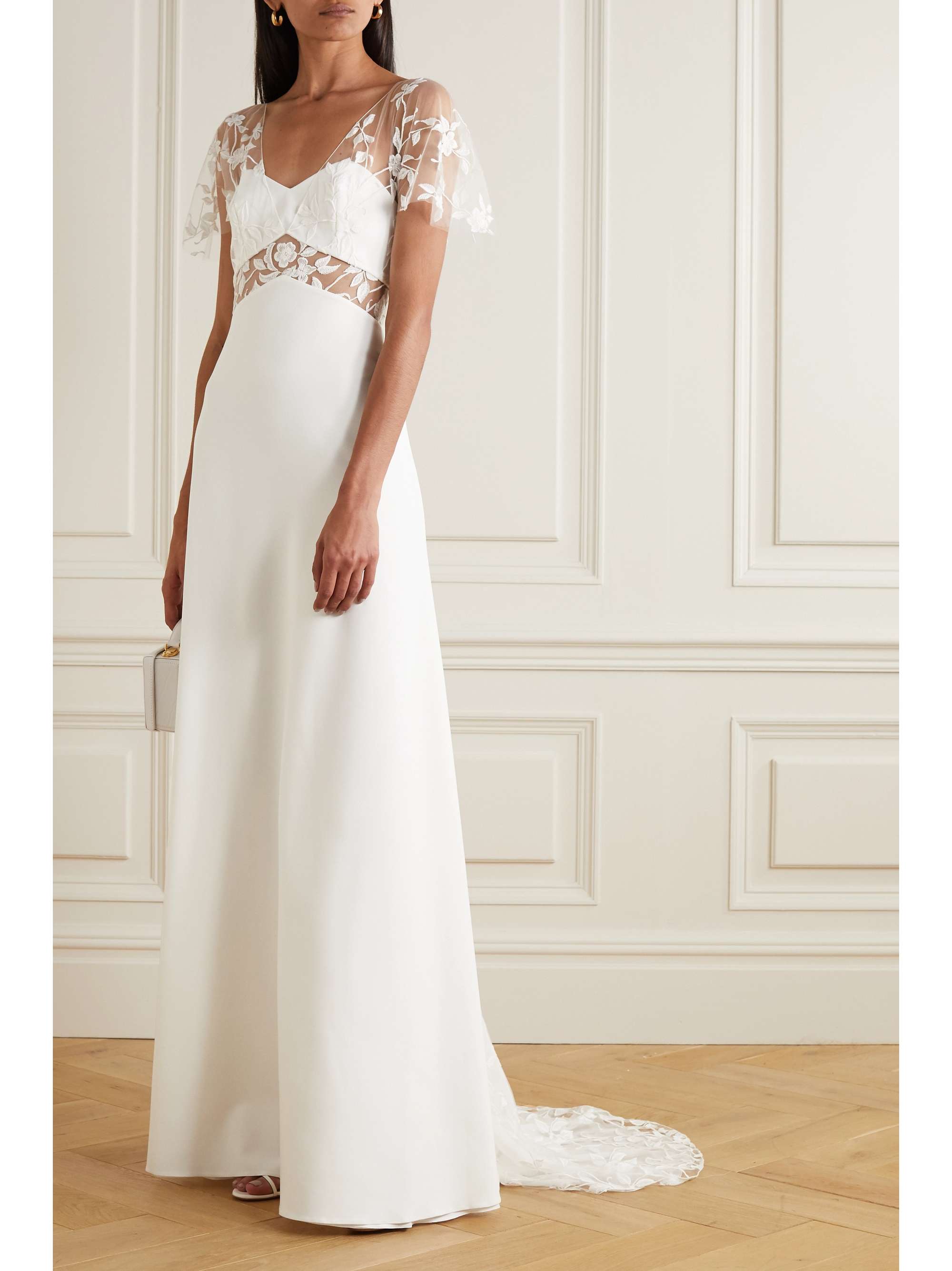 White Kiss embroidered tulle and crepe ...