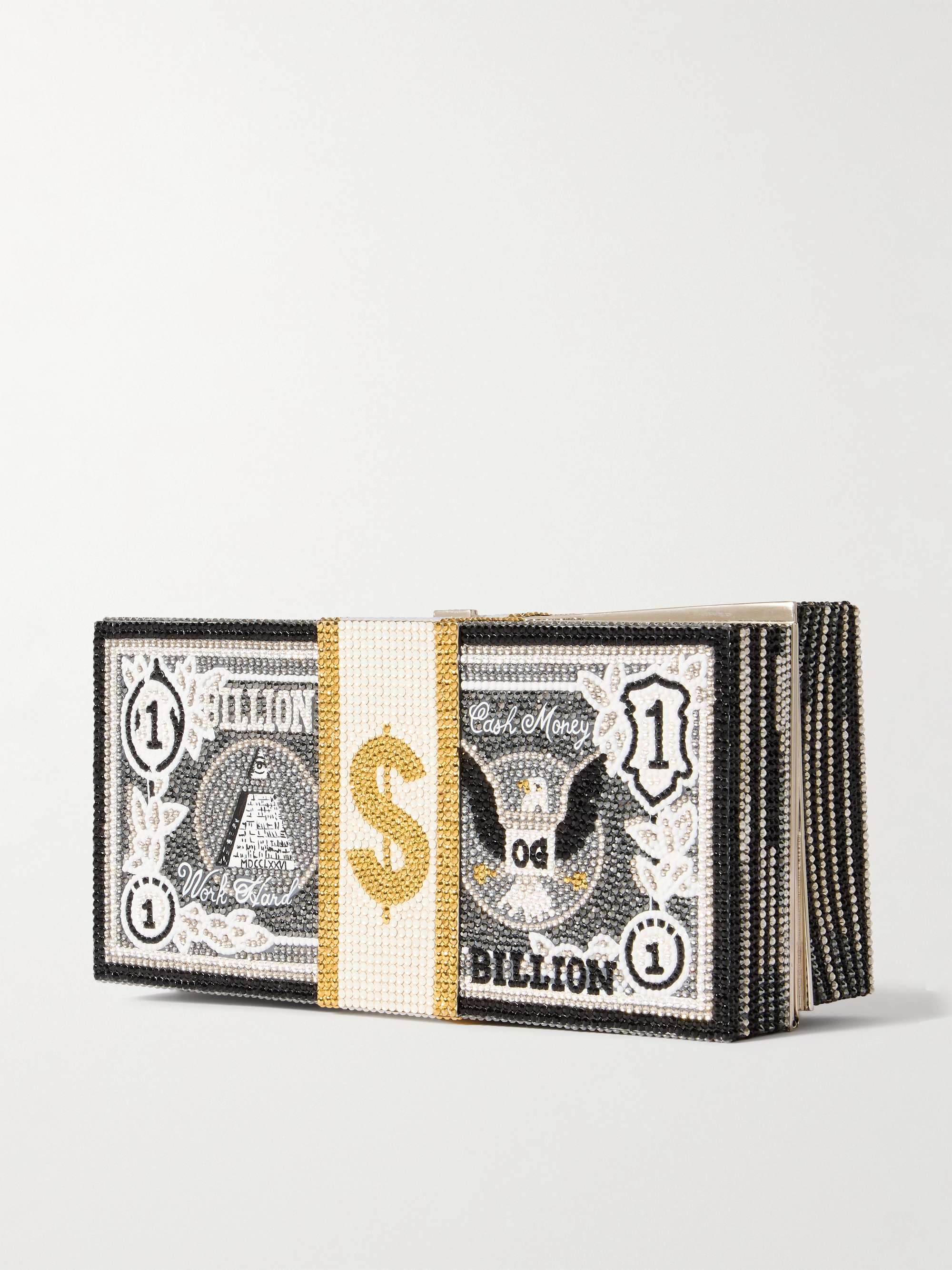 JUDITH LEIBER COUTURE Stack of Cash Billions crystal-embellished silver-tone clutch